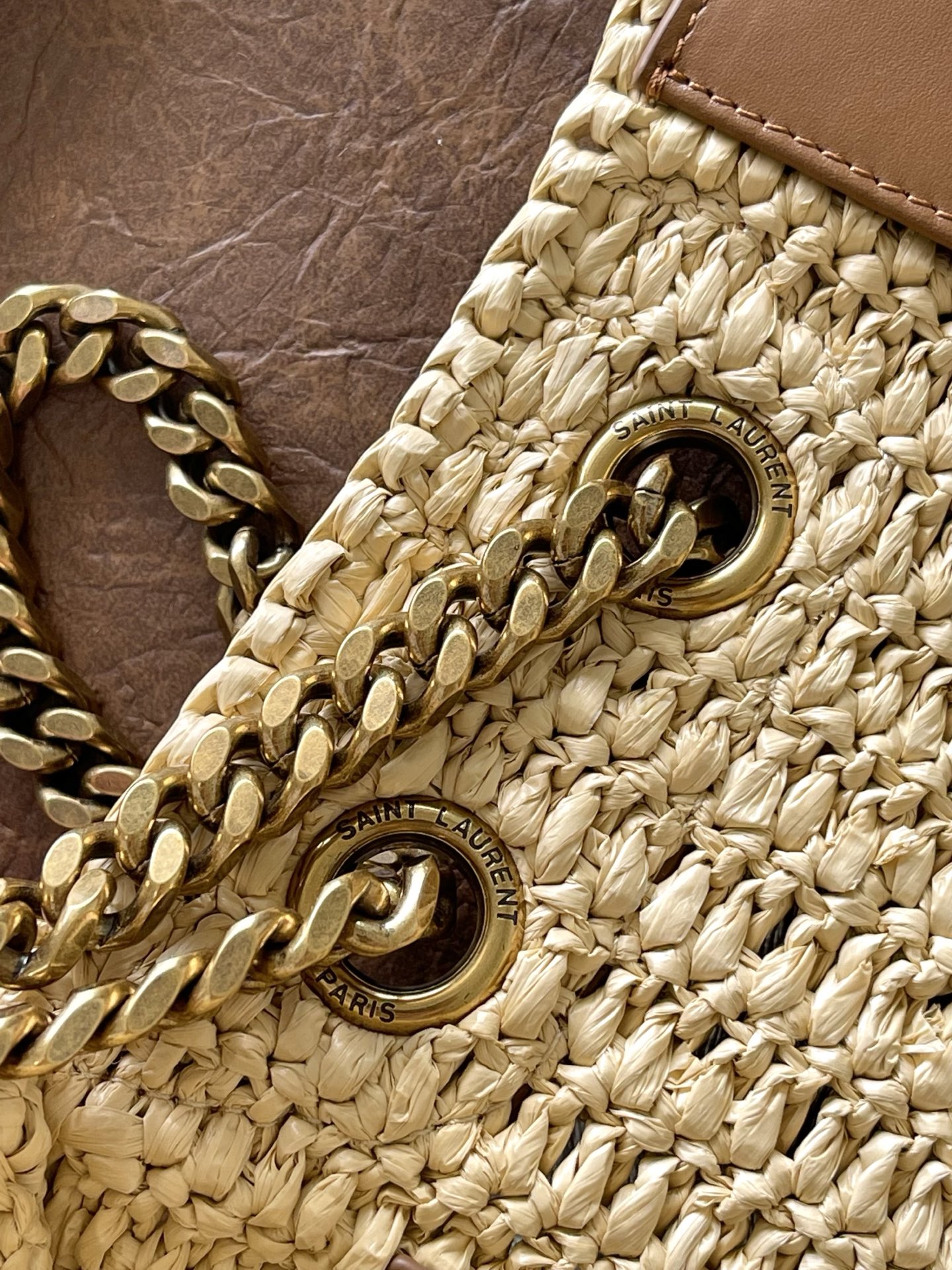 SAINT LAURENT Natural Niki Woven Shoulder Bag