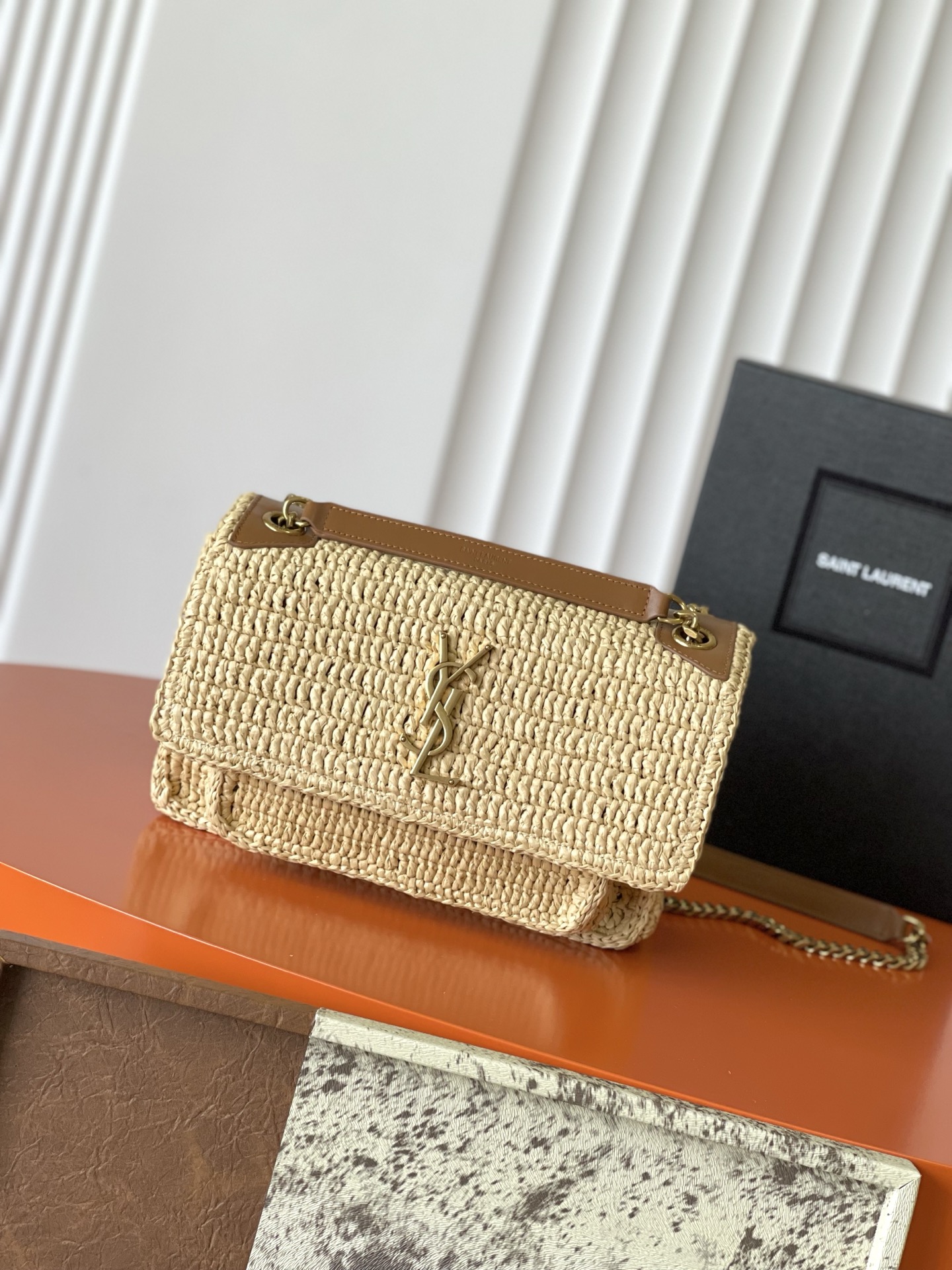 SAINT LAURENT Natural Niki Woven Shoulder Bag