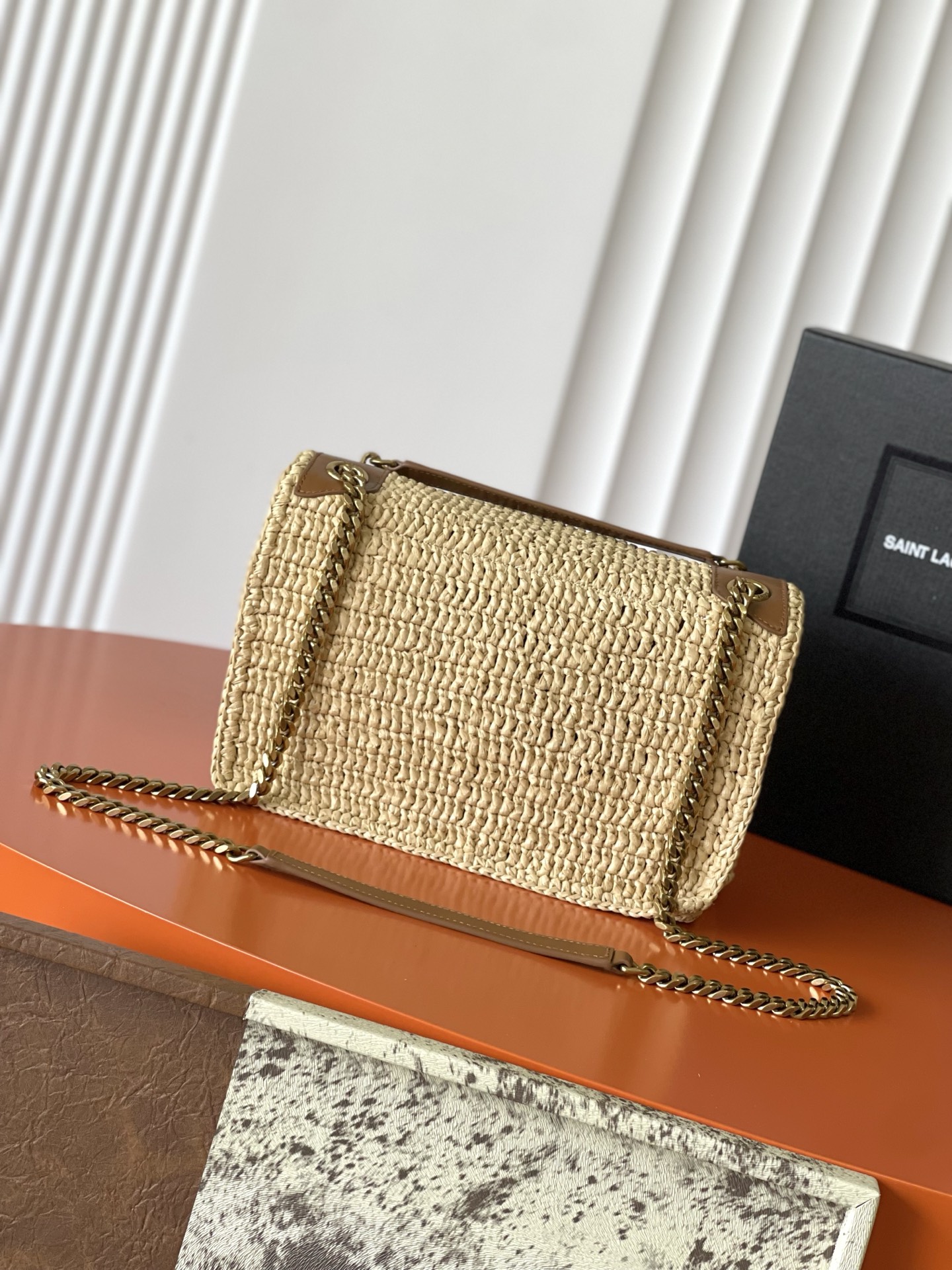 SAINT LAURENT Natural Niki Woven Shoulder Bag