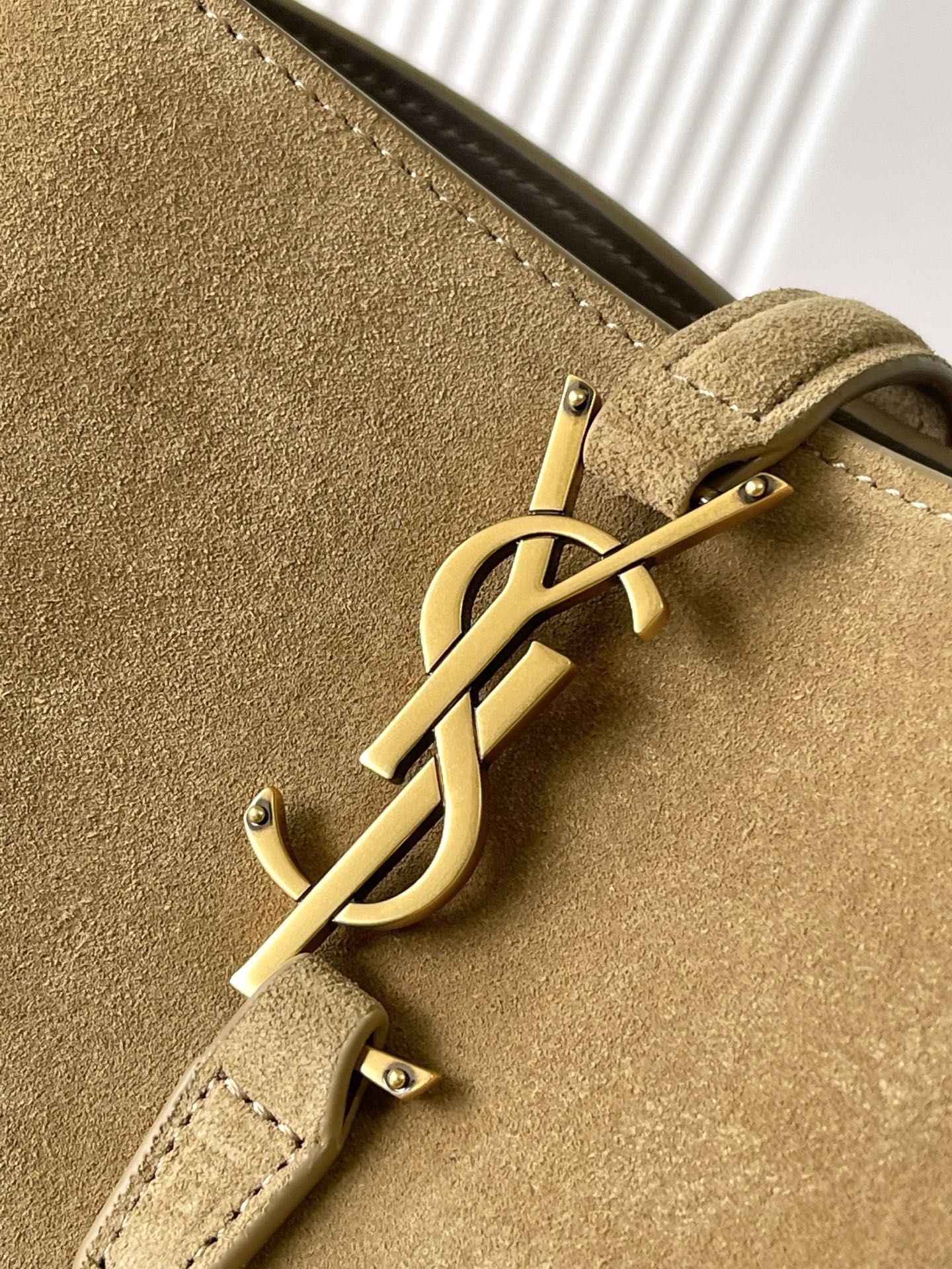 SAINT LAURENT Golden Leaf Suede Bucket Bag