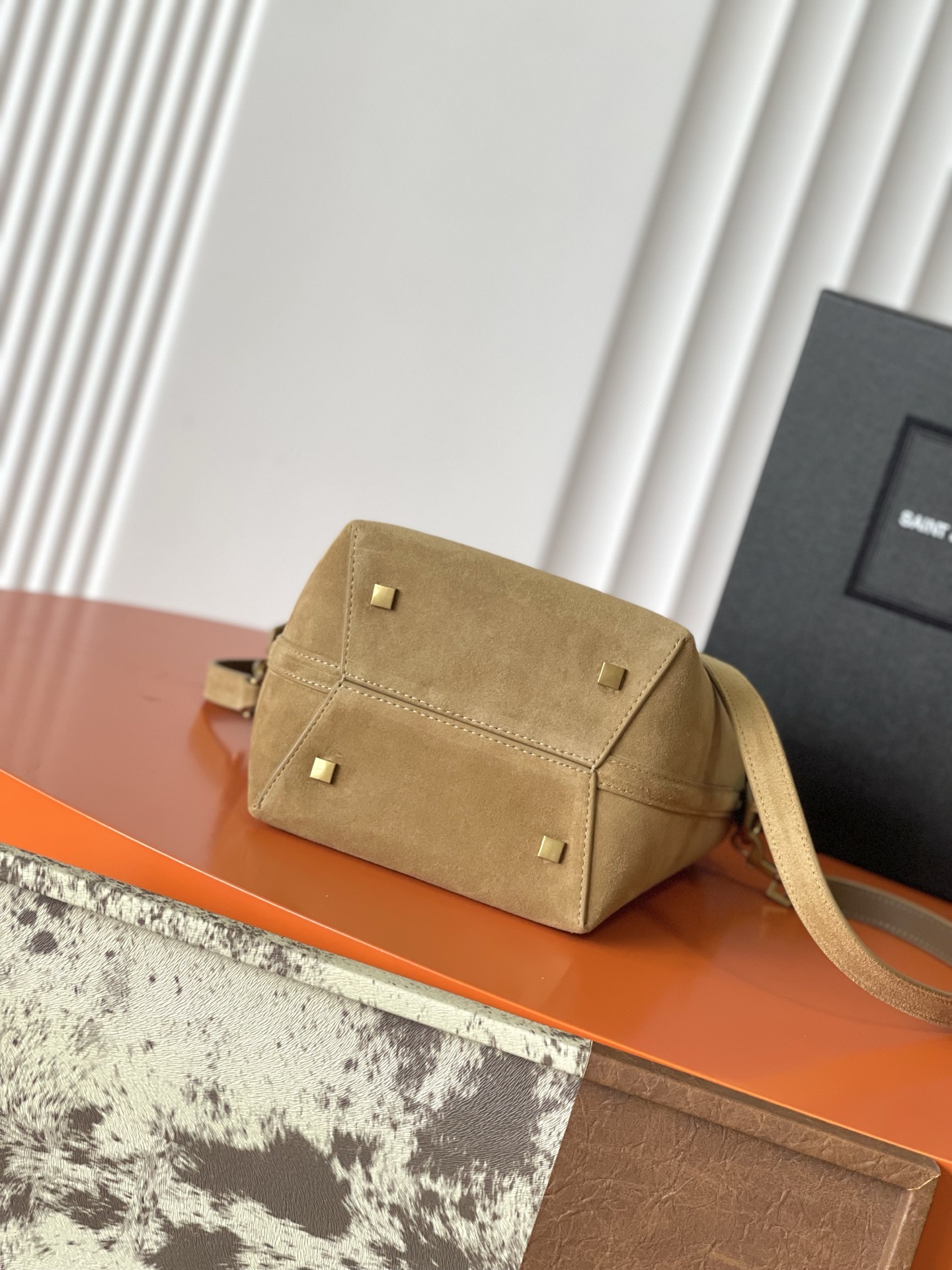 SAINT LAURENT Golden Leaf Suede Bucket Bag