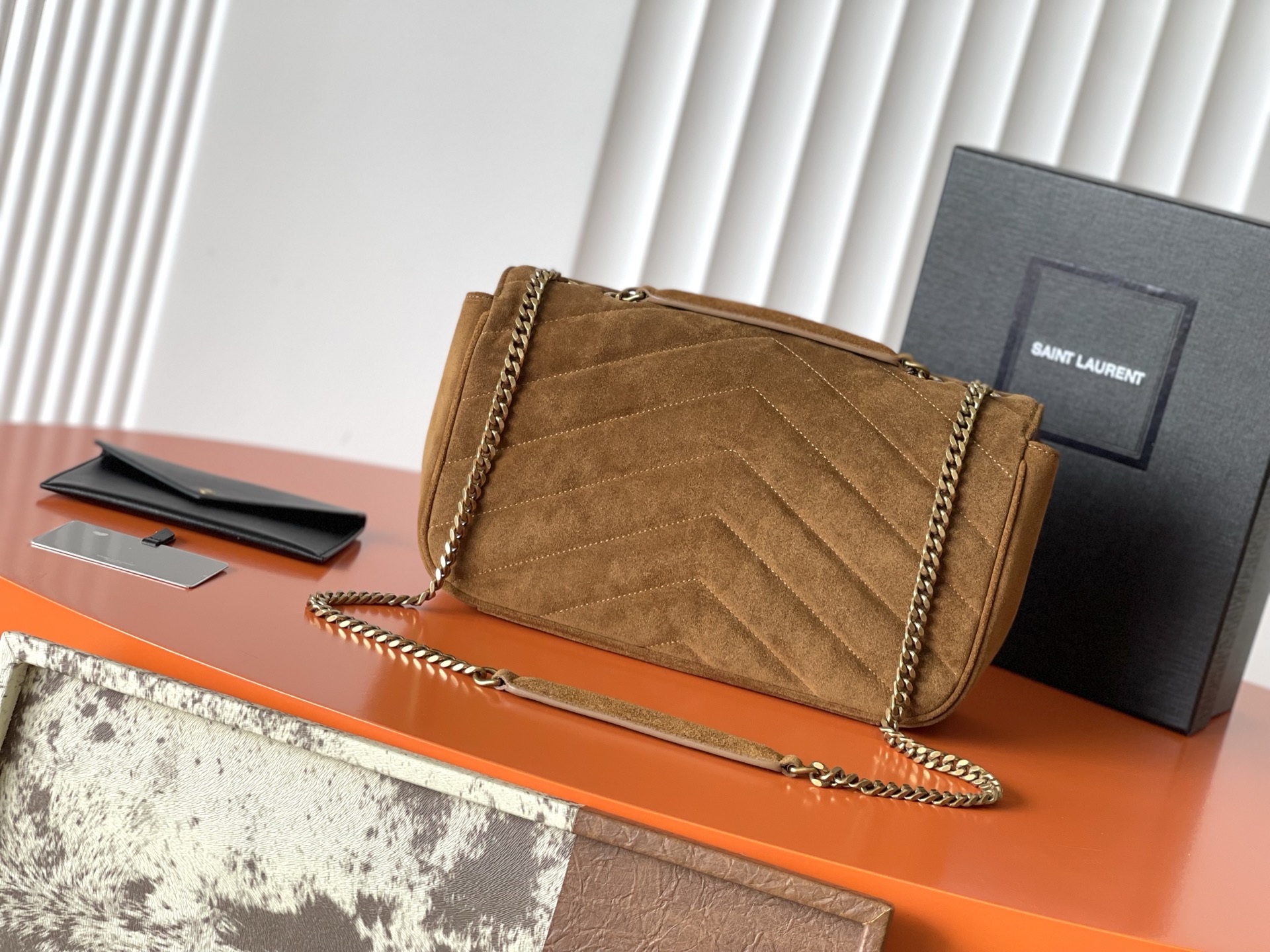 SAINT LAURENT Caramel Suede Loulou Medium