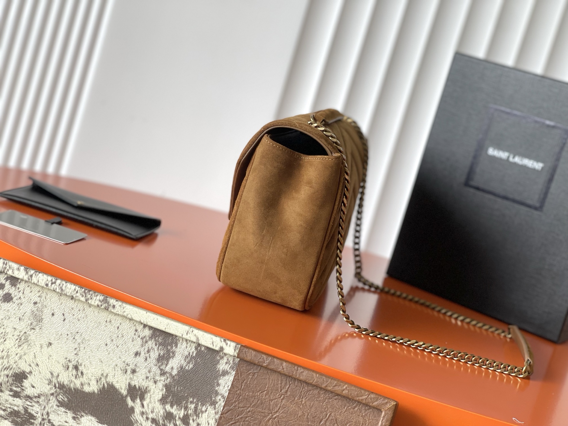SAINT LAURENT Caramel Suede Loulou Medium