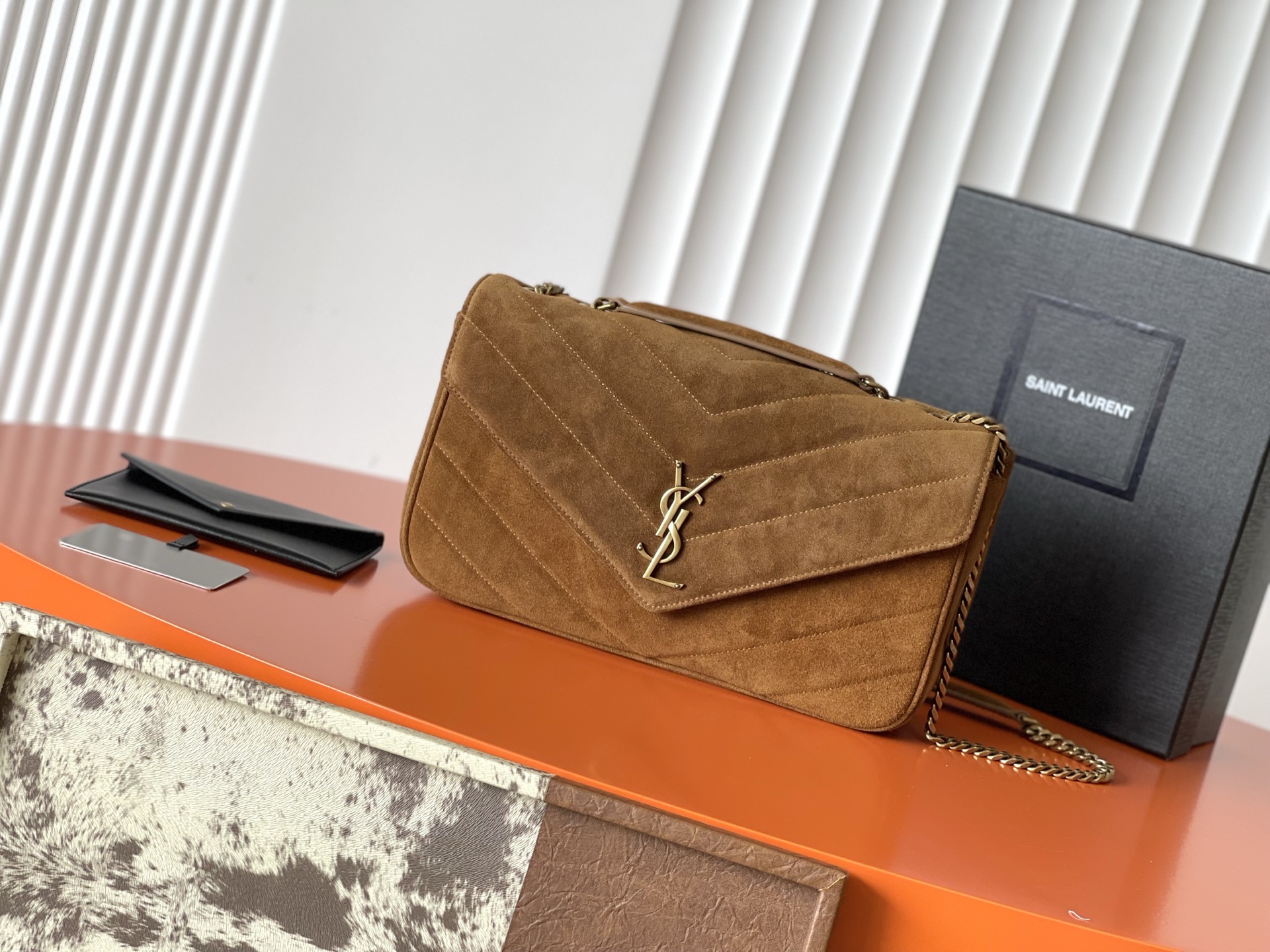 SAINT LAURENT Caramel Suede Loulou Medium