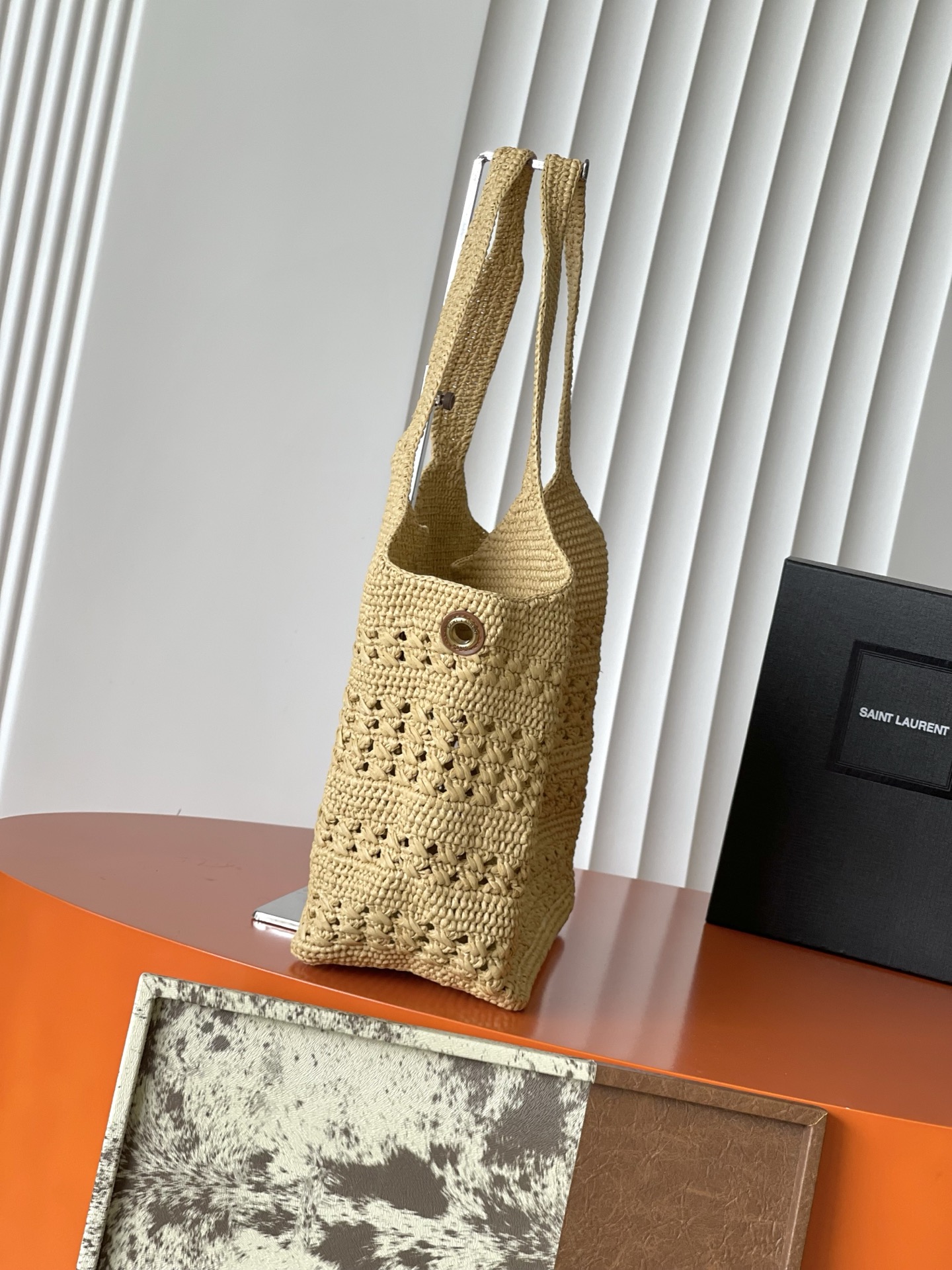 SAINT LAURENT Natural Raffia Icare Medium Tote