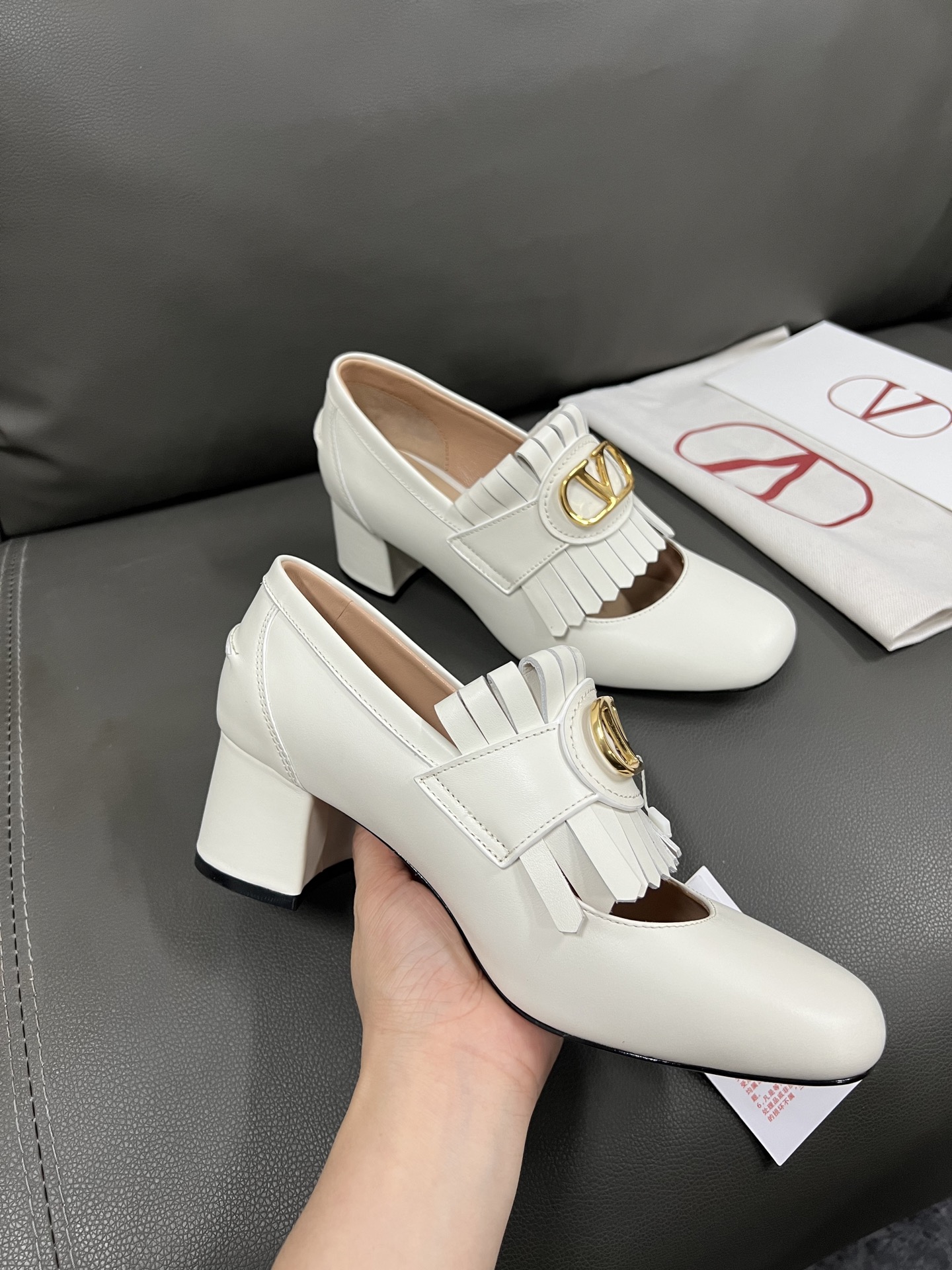 VALENTINO Early Spring White Leather Fringe Heeled Mary Jane Pumps 9 i1743670792600 5309 0 7
