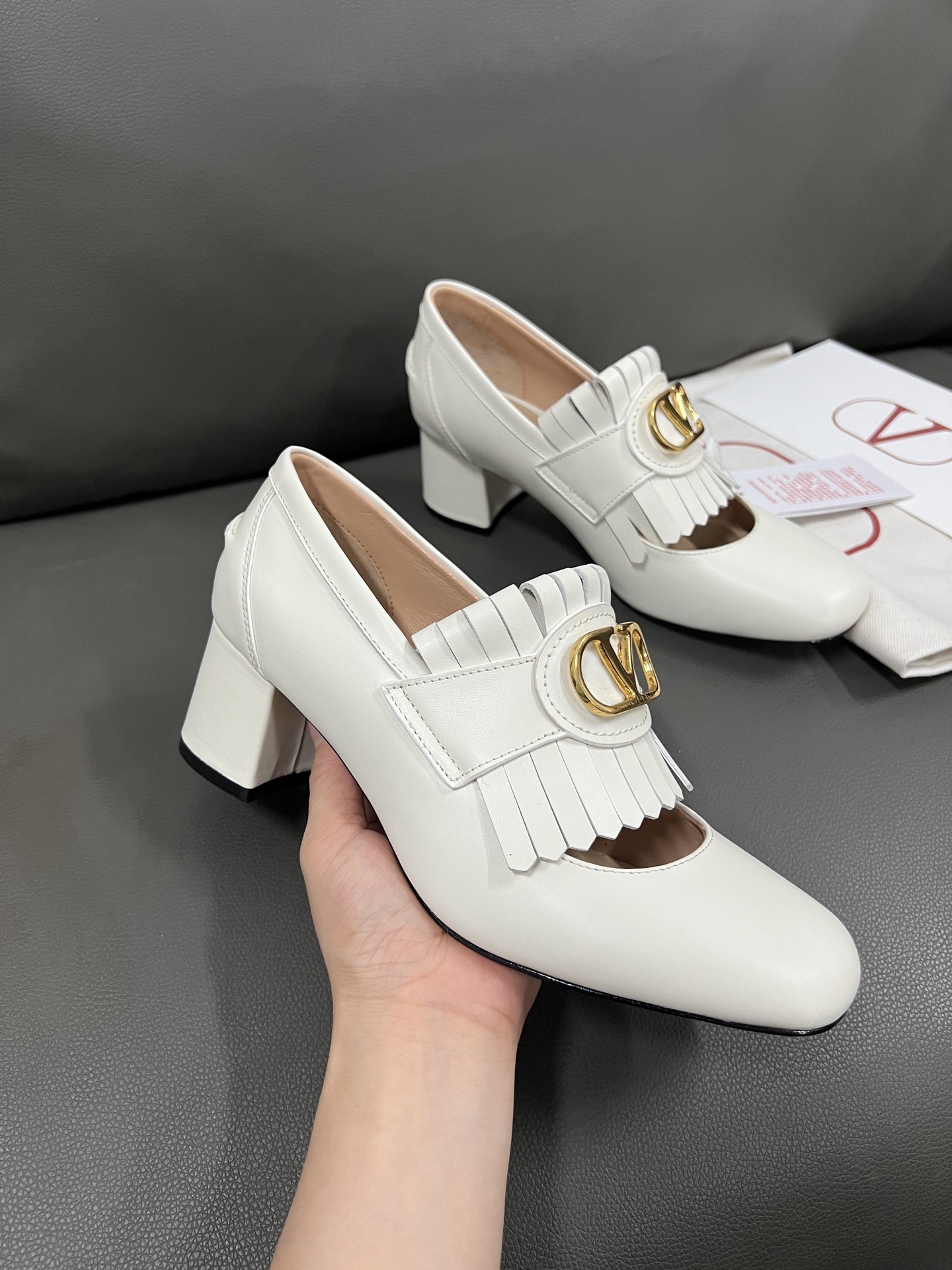 VALENTINO Early Spring White Leather Fringe Heeled Mary Jane Pumps 8 i1743670795084 8920 0 6