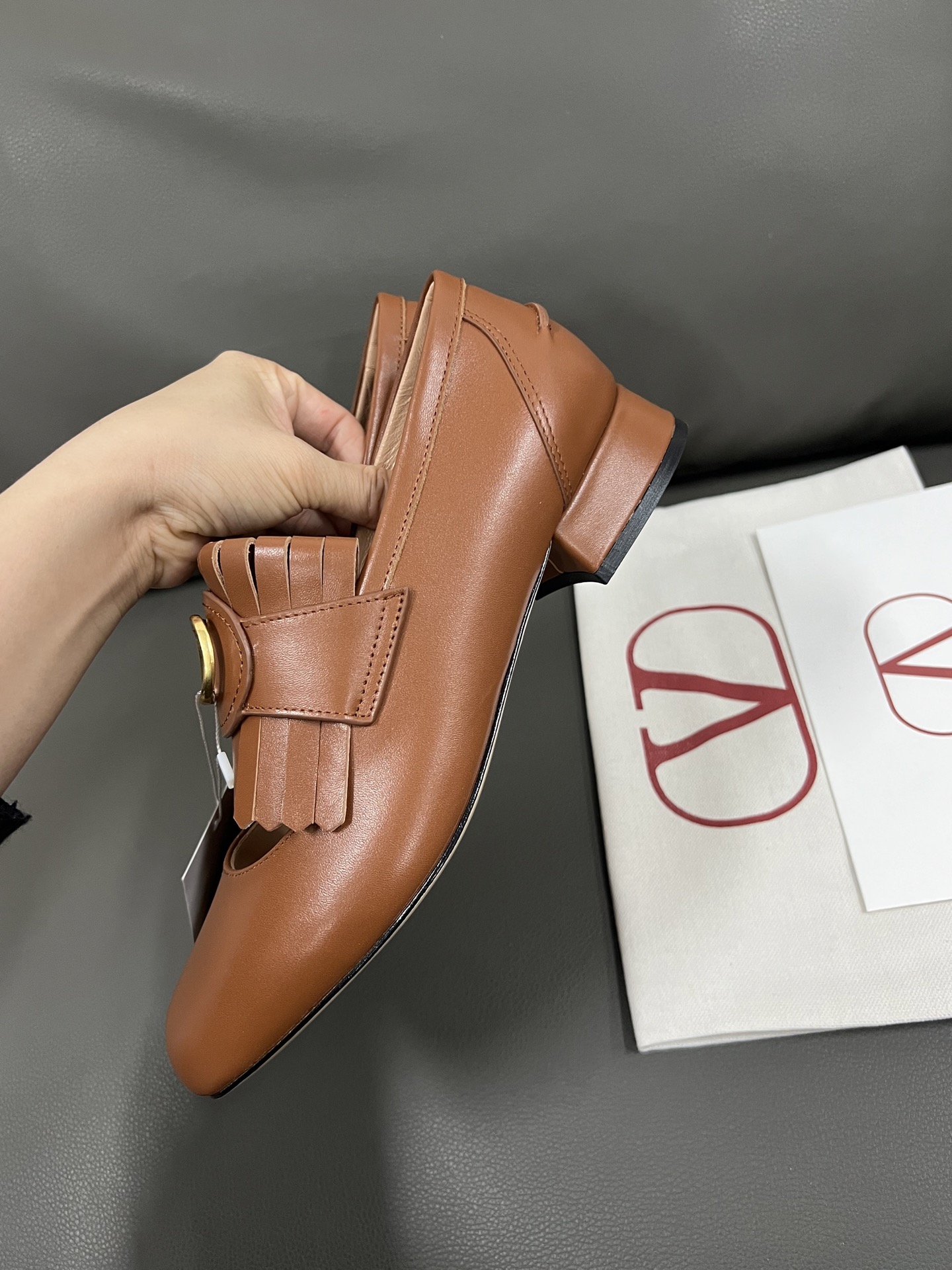 Valentino Women's Leather Fringe Detail Block Heel Loafers - Brown 7 i1743670981408 7637 0 5