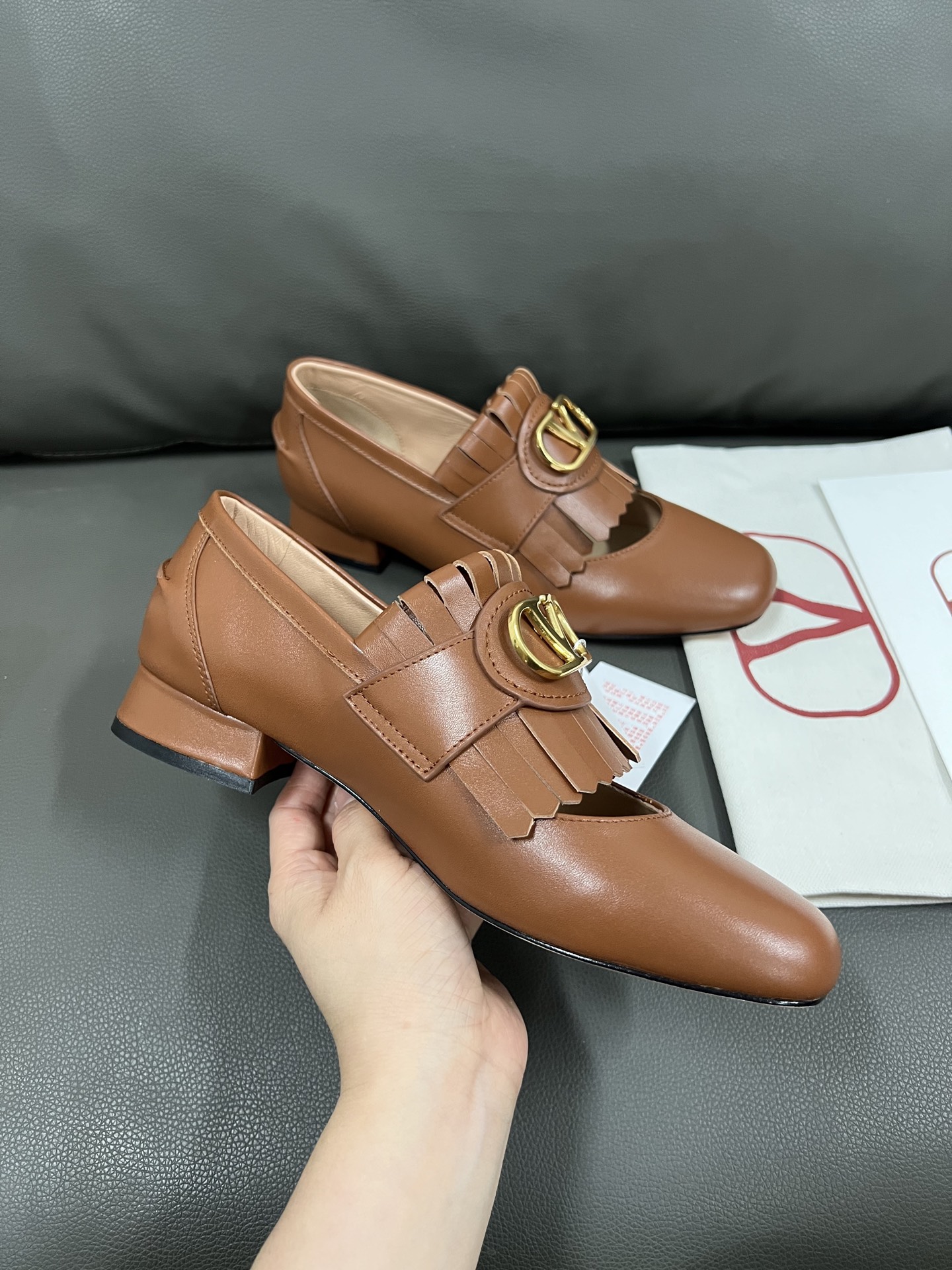 Valentino Women's Leather Fringe Detail Block Heel Loafers - Brown 6 i1743670981538 2330 0 4