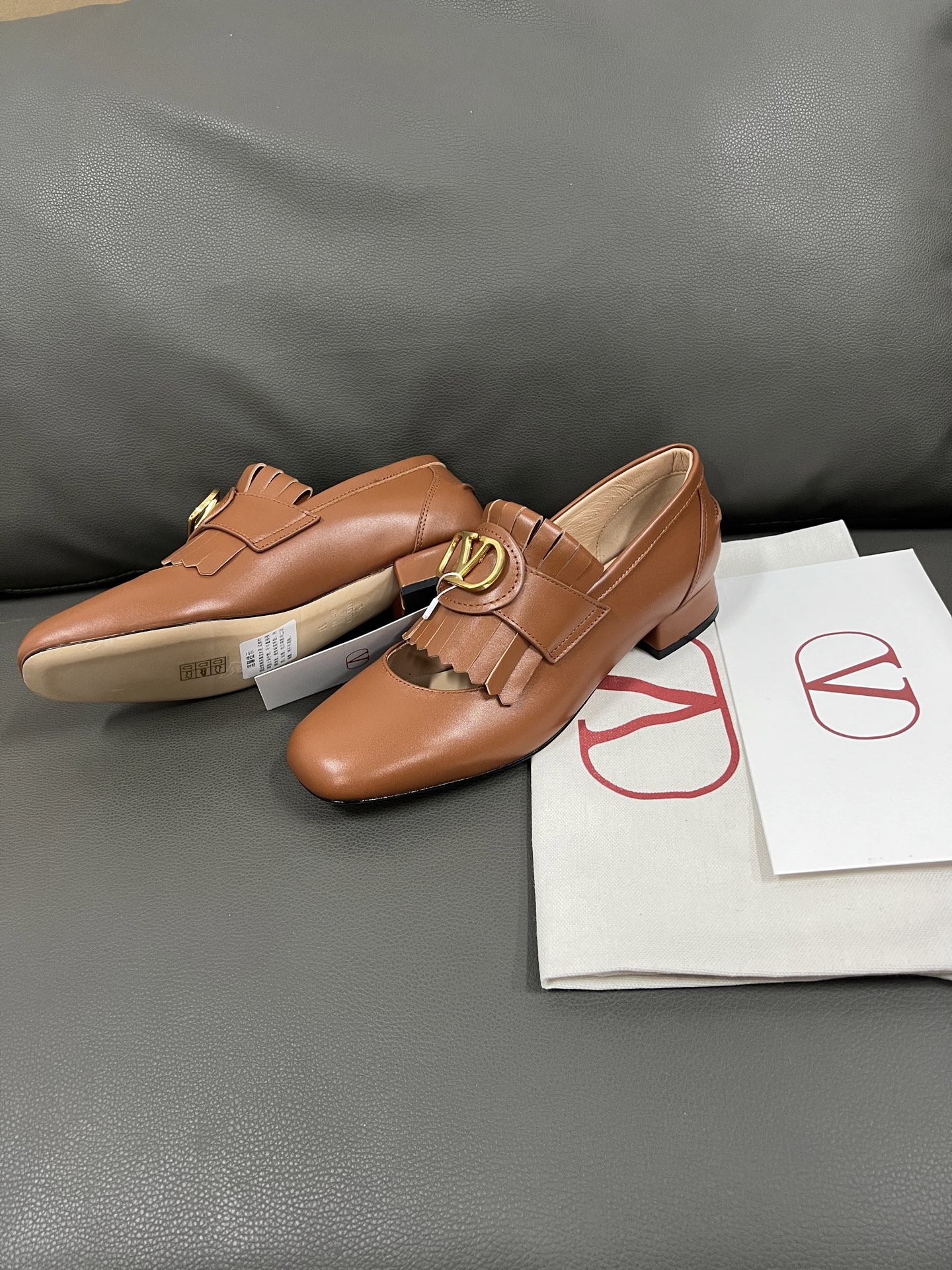 Valentino Women's Leather Fringe Detail Block Heel Loafers - Brown 5 i1743670981587 3687 0 2