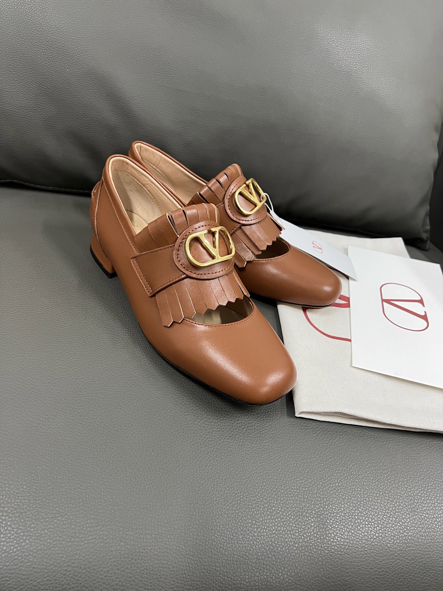 Valentino Women's Leather Fringe Detail Block Heel Loafers - Brown 4 i1743670981643 3837 0 1