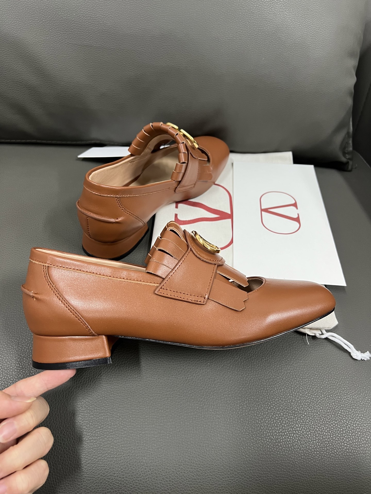 Valentino Women's Leather Fringe Detail Block Heel Loafers - Brown 8 i1743670986575 8327 0 6