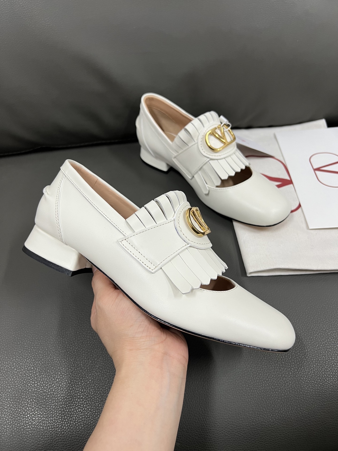 Valentino Women's White Leather Fringe Loafers, Designer Italian Leather Shoes 6 i1743671041643 5333 0 4