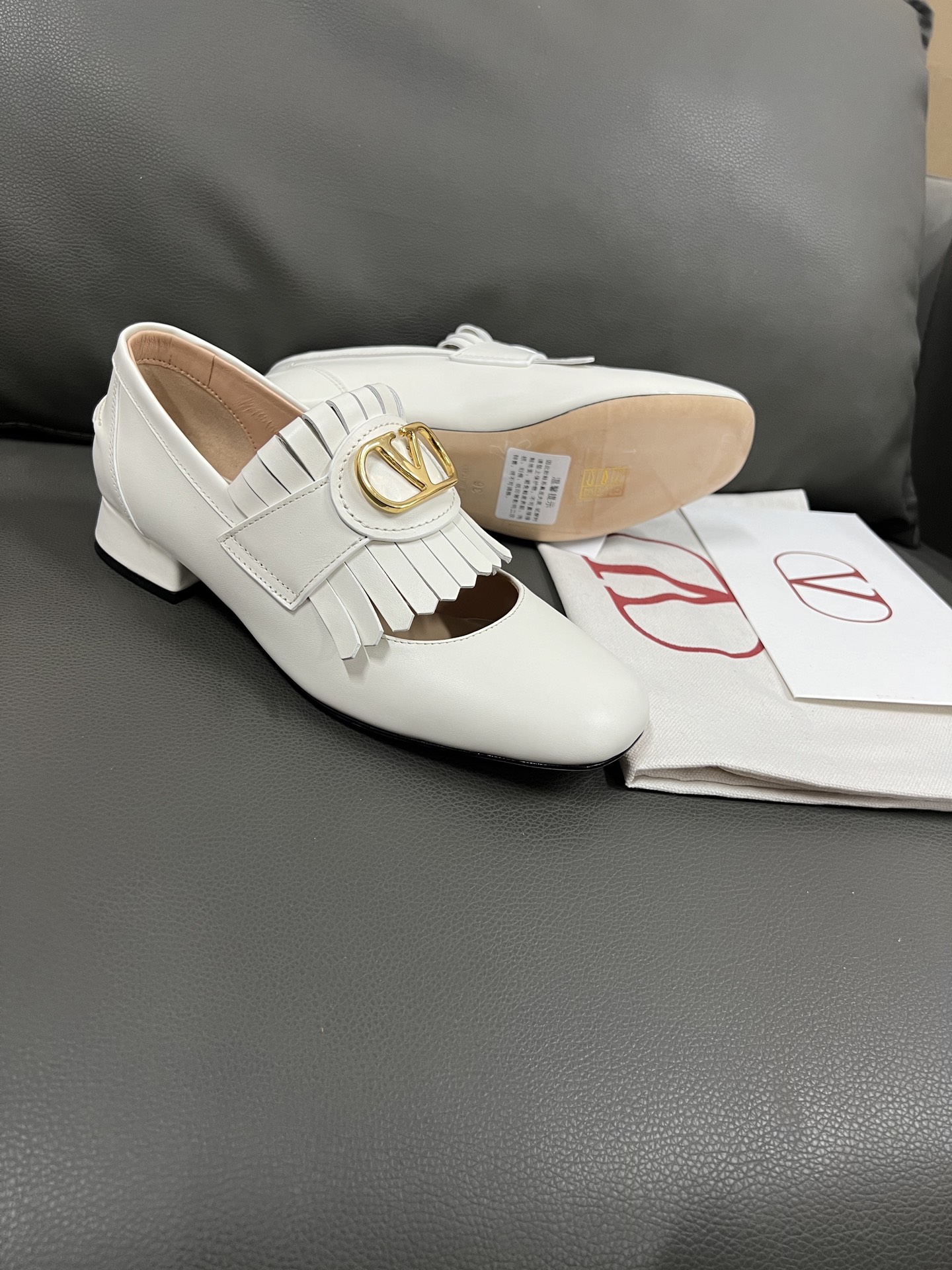 Valentino Women's White Leather Fringe Loafers, Designer Italian Leather Shoes 2 i1743671041644 3278 0 3