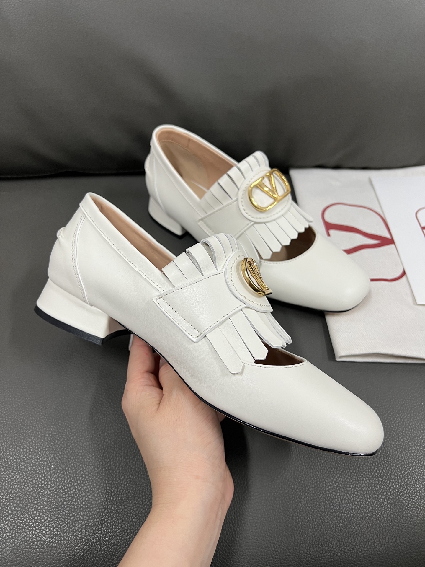 Valentino Women's White Leather Fringe Loafers, Designer Italian Leather Shoes 7 i1743671044284 6341 0 5