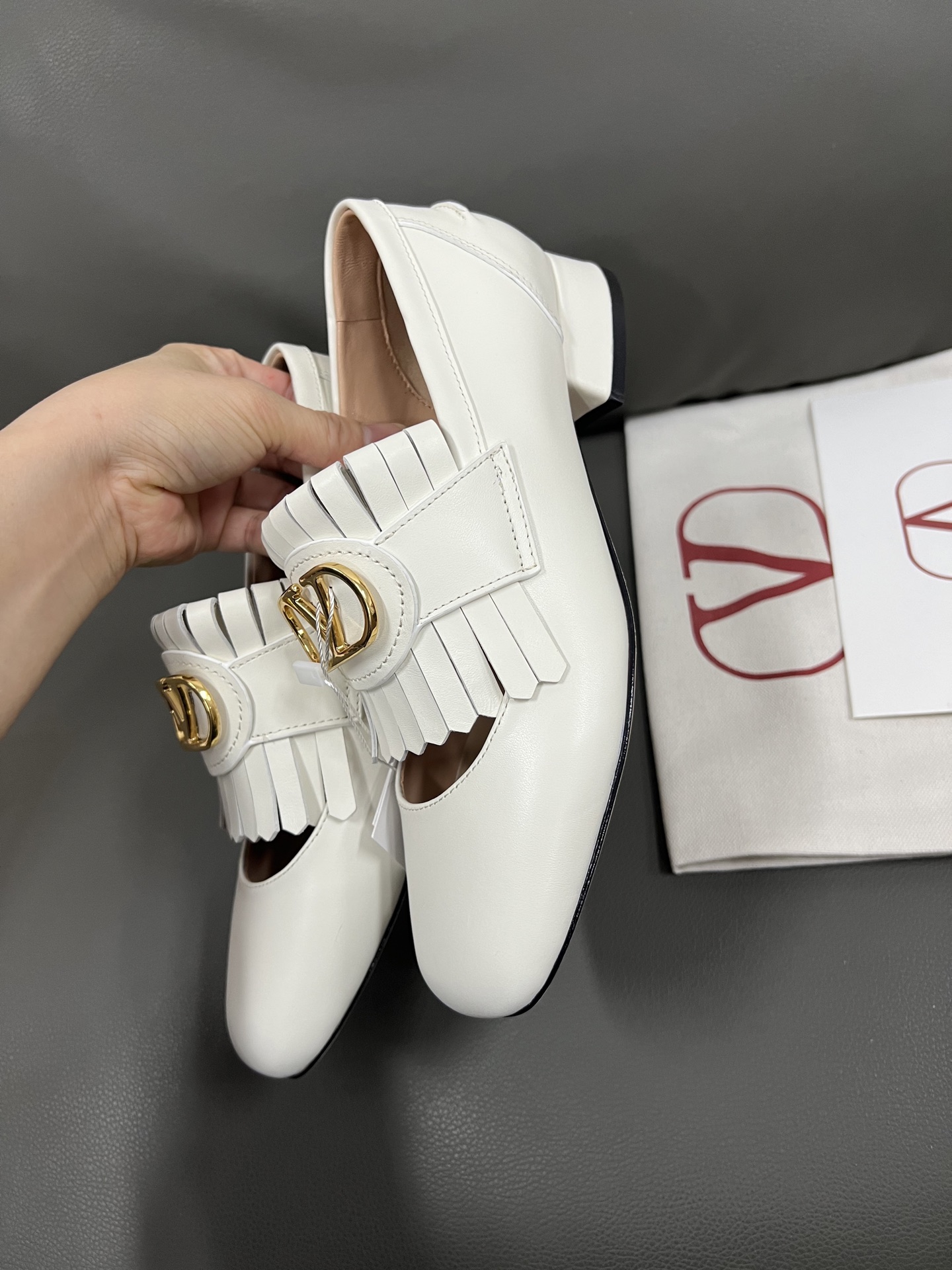 Valentino Women's White Leather Fringe Loafers, Designer Italian Leather Shoes 8 i1743671044418 9167 0 6