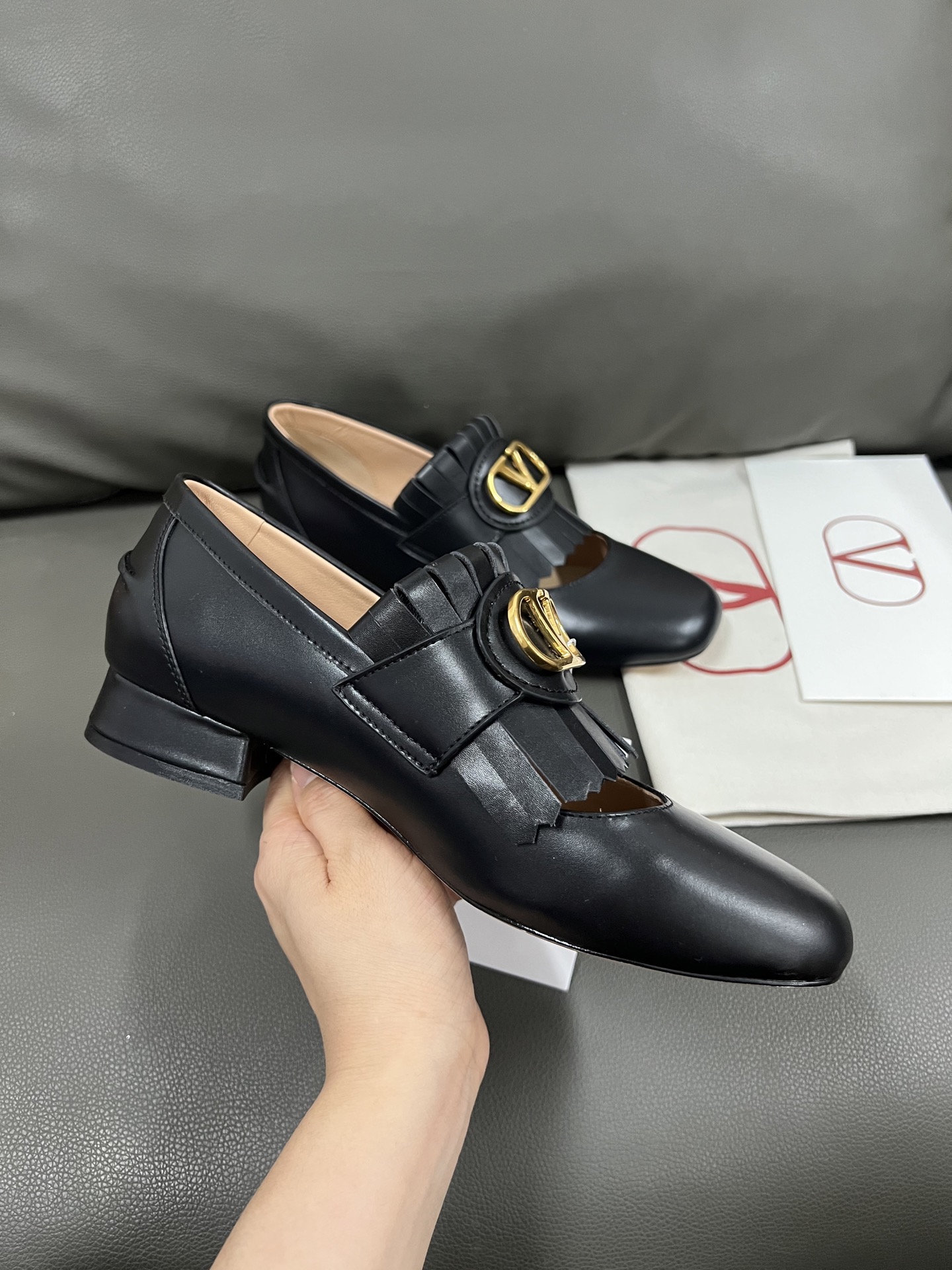 Valentino Women's Black Leather Loafers with Tassel and Gold Logo Hardware 6 i1743671065670 1020 0 4