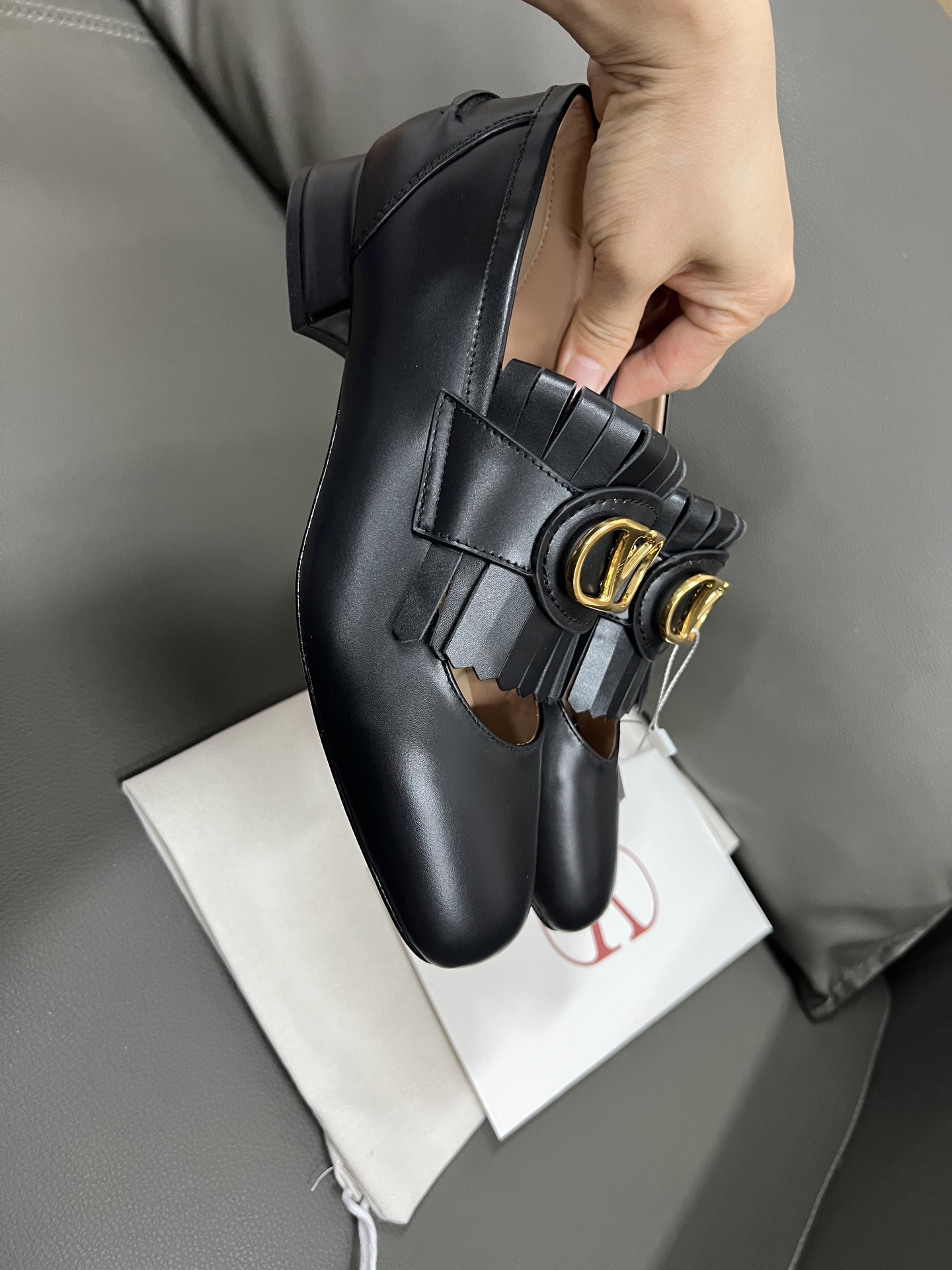 Valentino Women's Black Leather Loafers with Tassel and Gold Logo Hardware 8 i1743671065688 2586 0 6