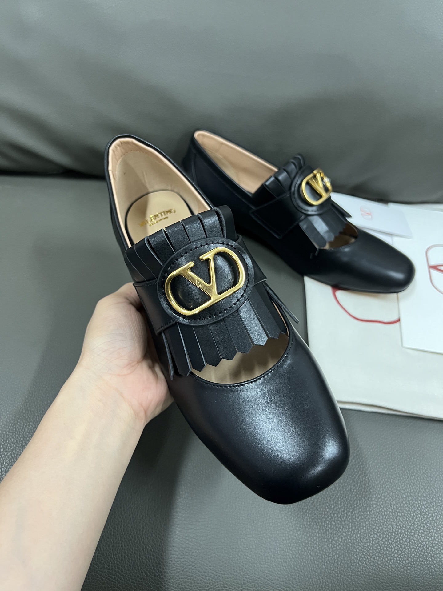 Valentino Women's Black Leather Loafers with Tassel and Gold Logo Hardware 5 i1743671065733 7134 0 3