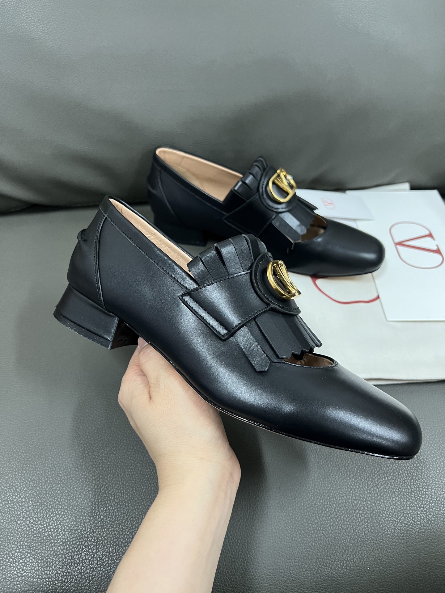 Valentino Women's Black Leather Loafers with Tassel and Gold Logo Hardware 4 i1743671068363 5741 0 2