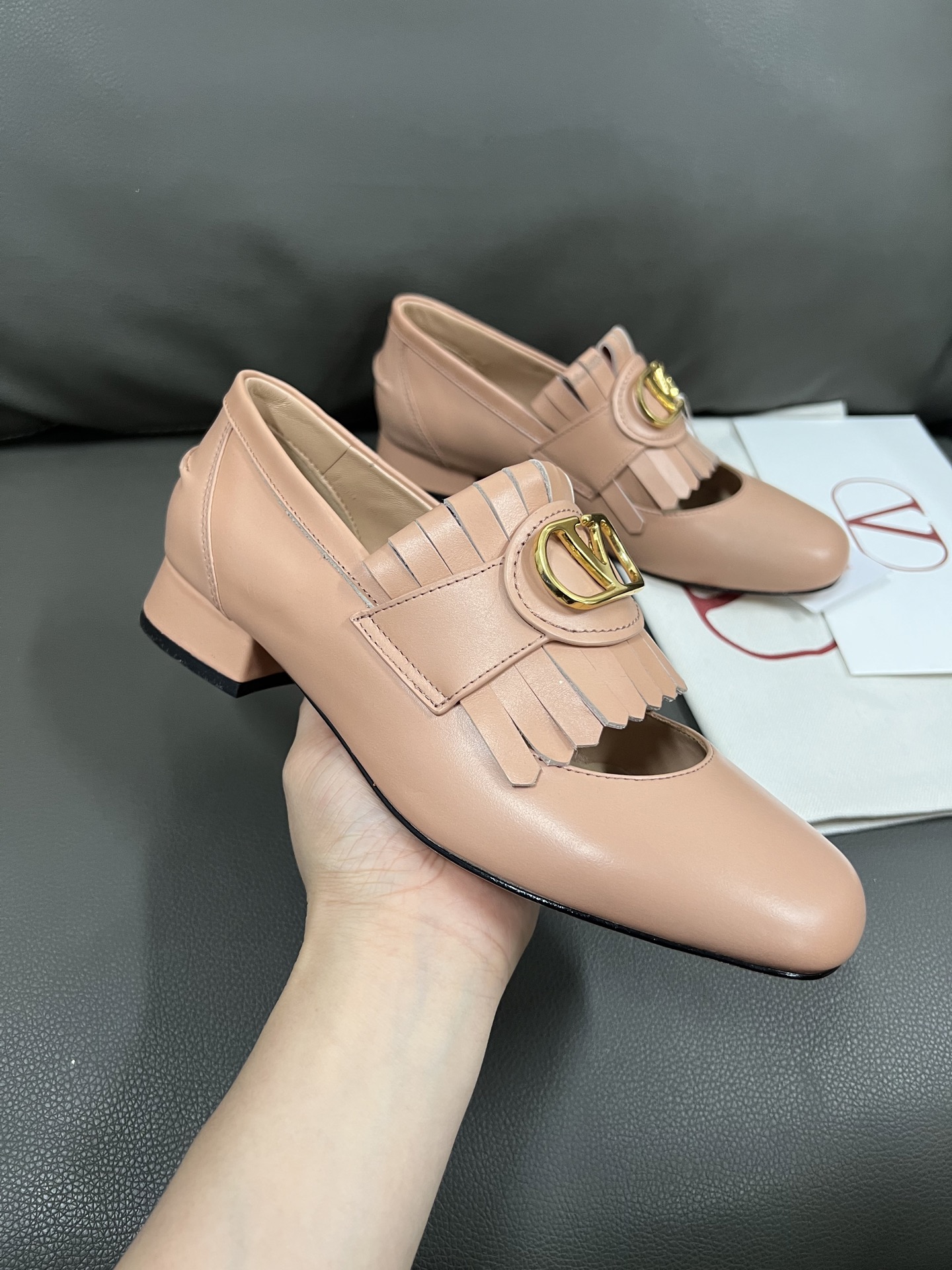 Valentino Women's Leather Fringe Loafer Flats with Block Heel in Pink 4 i1743671101117 5574 0 1