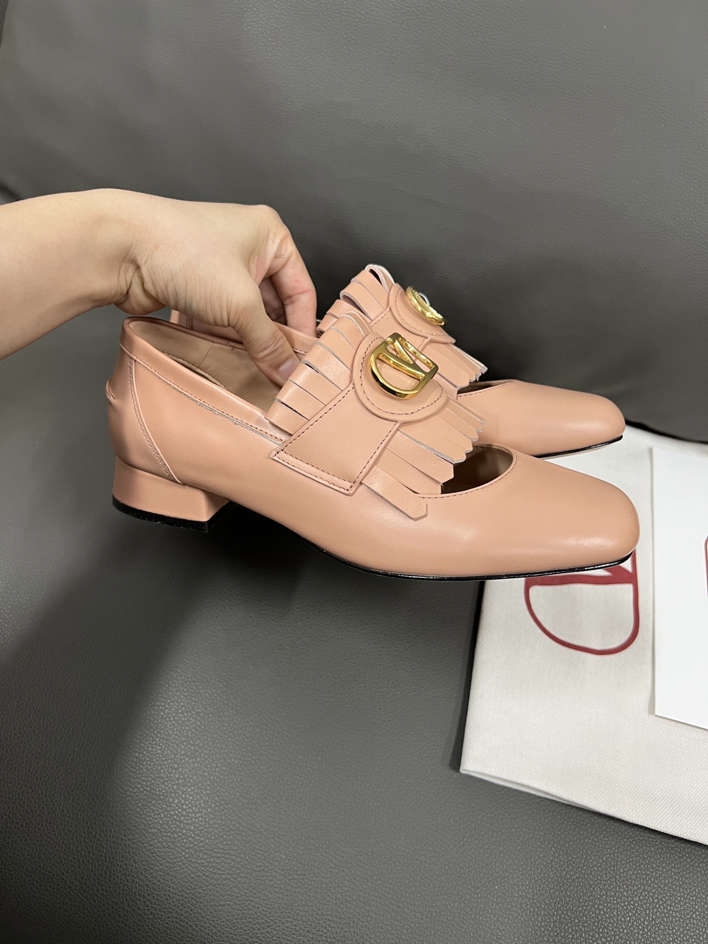 Valentino Women's Leather Fringe Loafer Flats with Block Heel in Pink 7 i1743671104170 9478 0 5