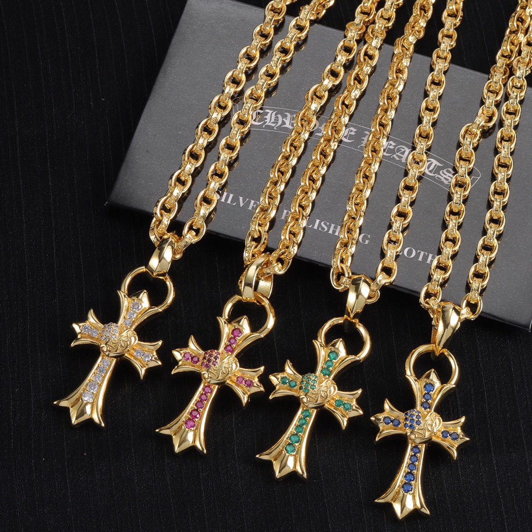 Chrome Hearts ожерелье с крестом, цельное, крестообразная инкрустация, винтажный состаренный стиль, готический стиль — высшее качество
