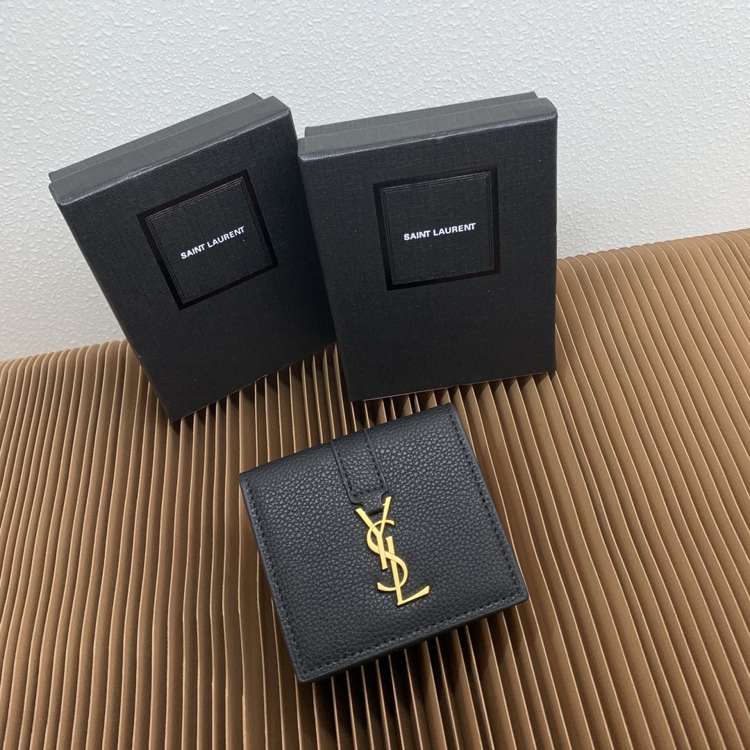 Cheap High Quality Replica
 Yves Saint Laurent Wallet Black Gold White Lychee Pattern Mini