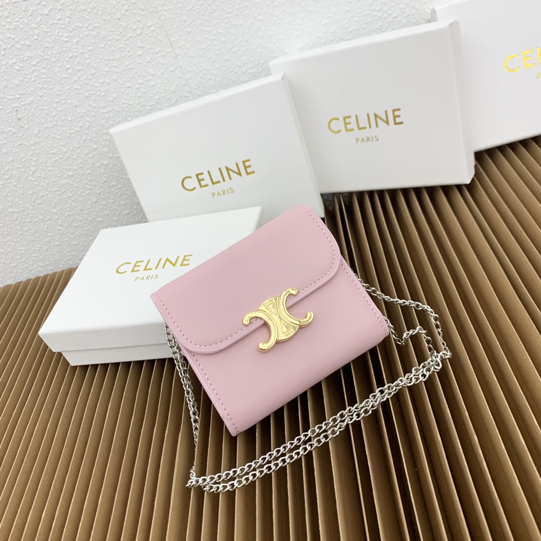 Celine Wallet Black Pink Cowhide Fabric Lambskin Sheepskin Triomphe