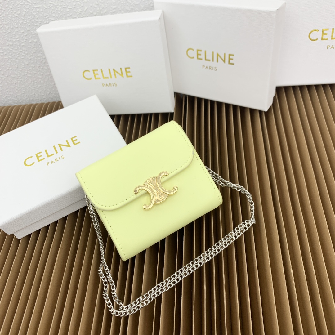 Celine Sale
 Wallet Black Yellow Cowhide Fabric Lambskin Sheepskin Triomphe