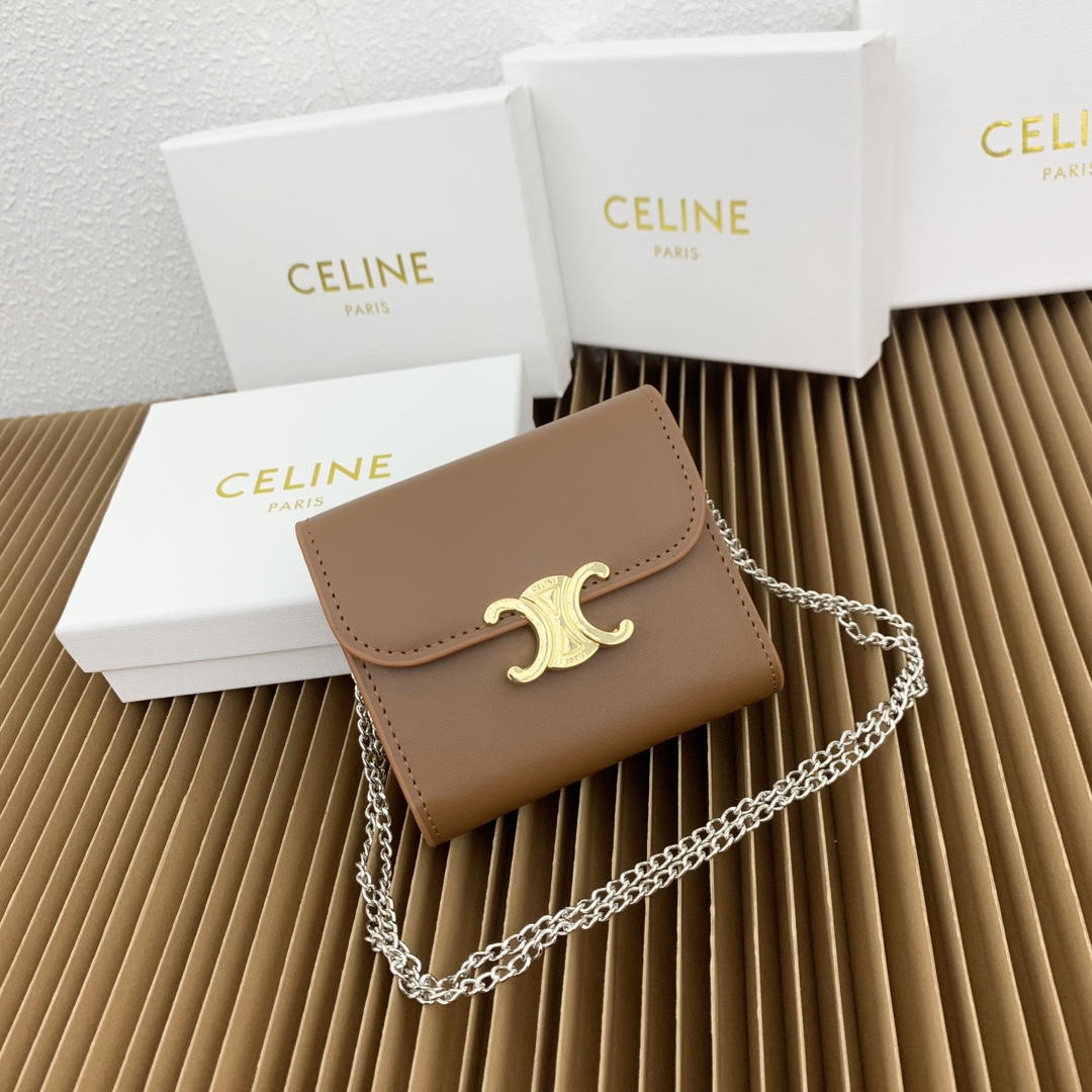 We Curate The Best
 Celine Wallet Brown Cowhide Fabric Lambskin Sheepskin Triomphe