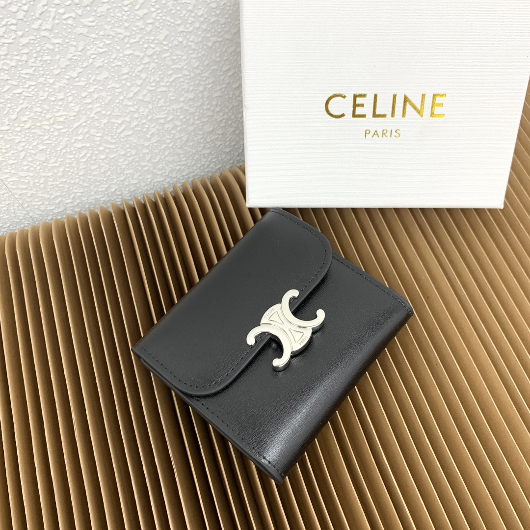 Celine Wallet Cowhide Fabric Lambskin Sheepskin Triomphe