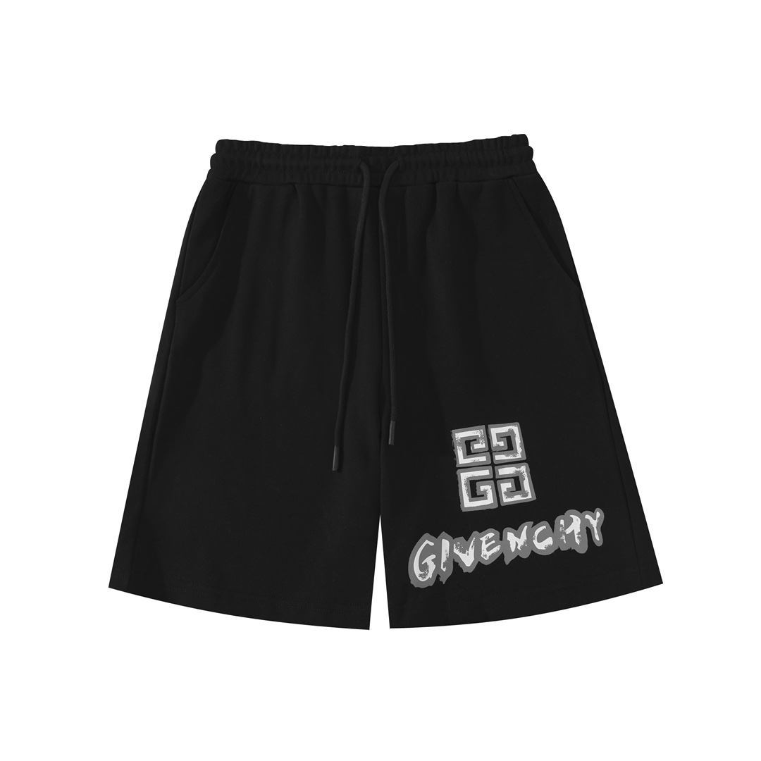 Givenchy Men's Black Cotton Blend Logo Print Drawstring Sweat Shorts 1 i1716560665 6490 0