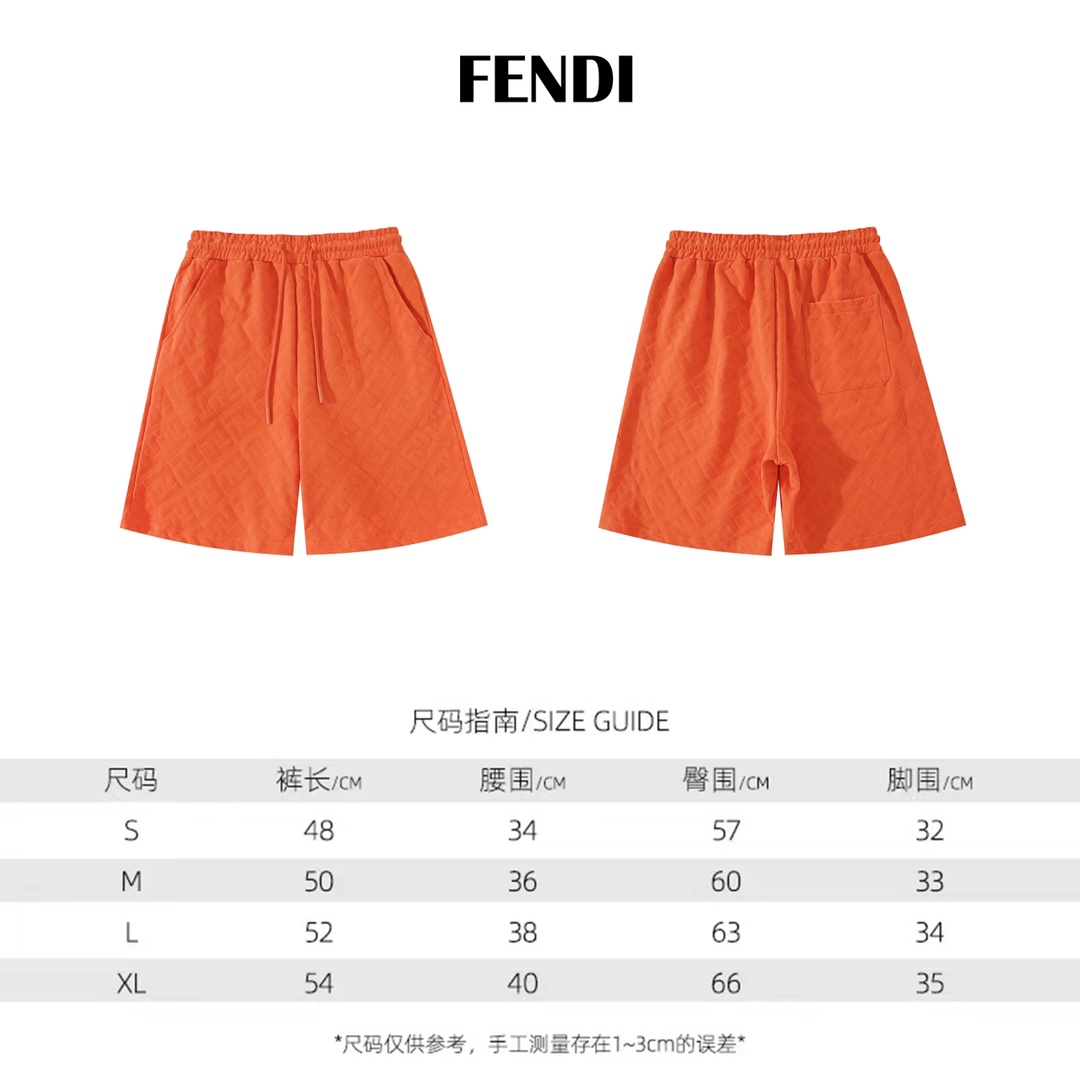 2024 New FENDI Tweezed Shorts in High-quality Fur Wire, Orange, Sizes S-XL - 图片 1