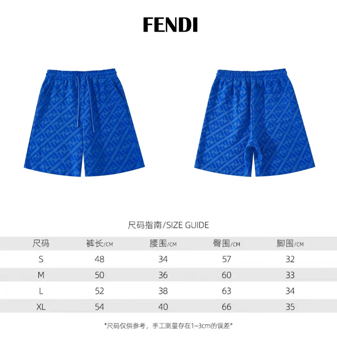 2024 New FENDI Tweezed Shorts with High-quality Fur Wire in Blue, Sizes S-XL