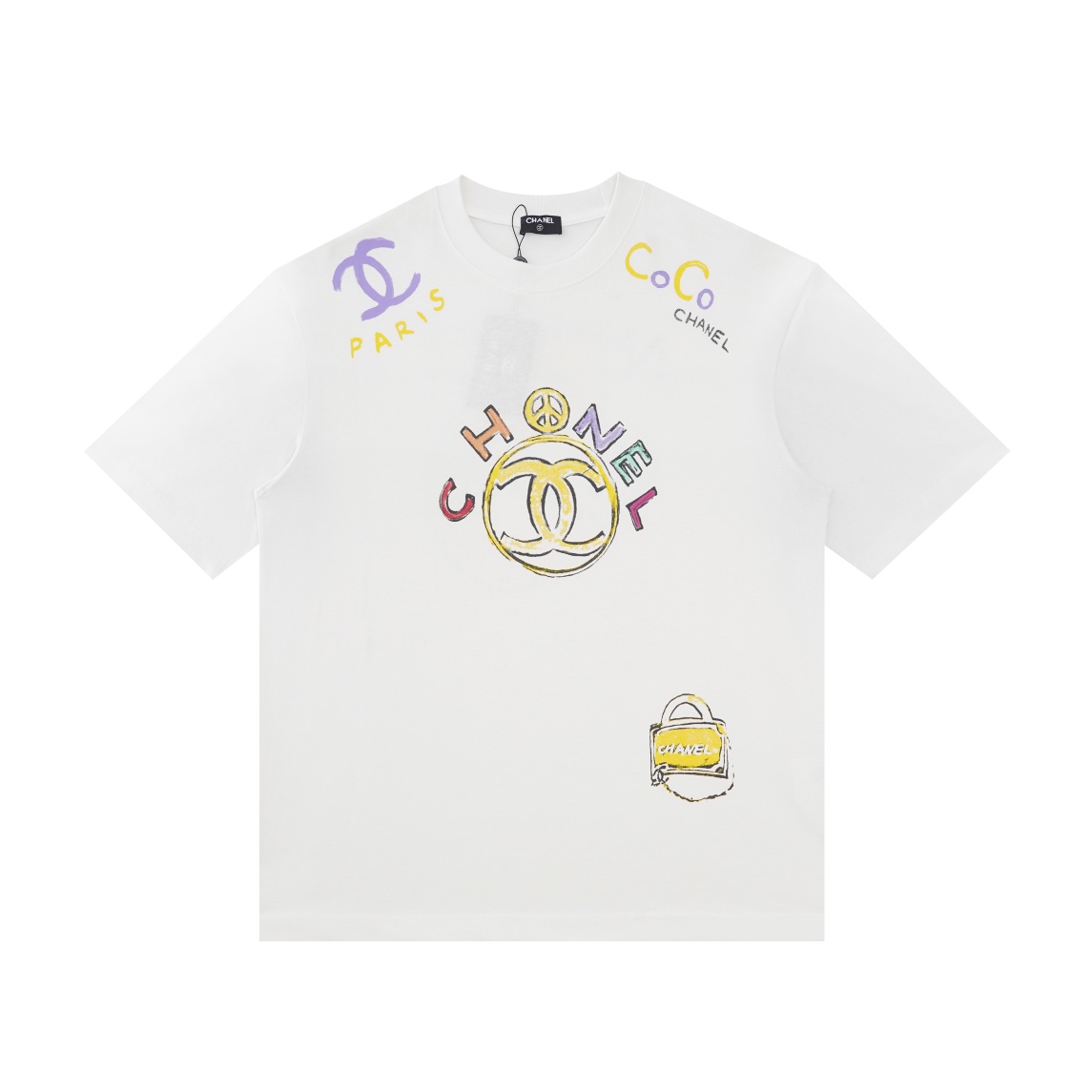 Modelo: Camiseta de manga corta CHANEL nueva 2025. Técnica: serie pintada a mano de Chanel. Material: algodón peinado d…