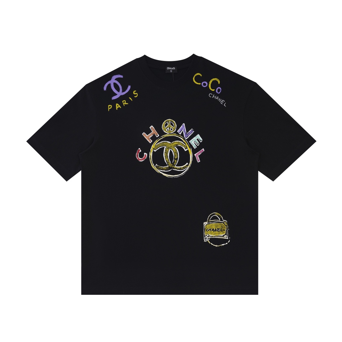 Modelo: Camiseta de manga corta CHANEL nueva 2025. Técnica: serie pintada a mano de Chanel. Material: algodón peinado d…