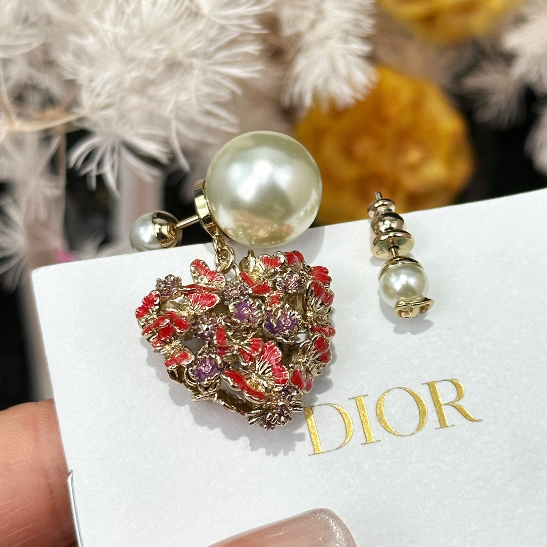 Dior Jewelry Earring Pink Yellow Brass