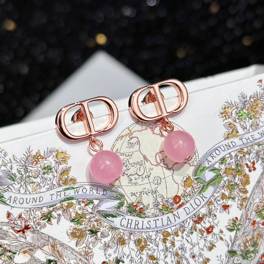 Dior Jewelry Earring Pink Yellow Brass