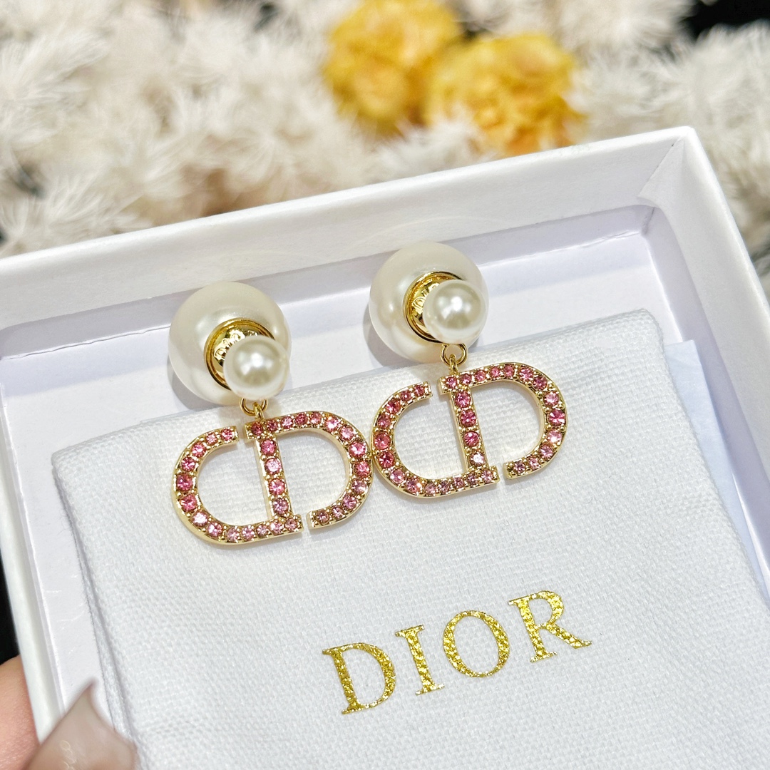 Dior Jewelry Earring Pink Yellow Brass