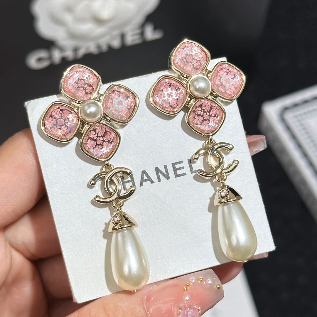 Chanel Jewelry Earring Pink Yellow Brass