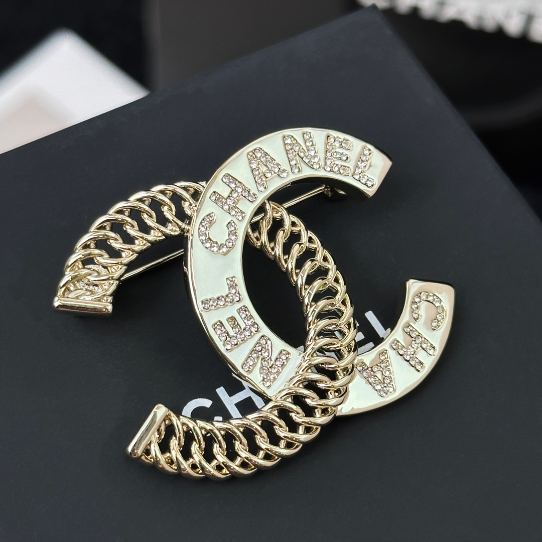 Chanel Jewelry Brooch Earring Yellow Brass Chains