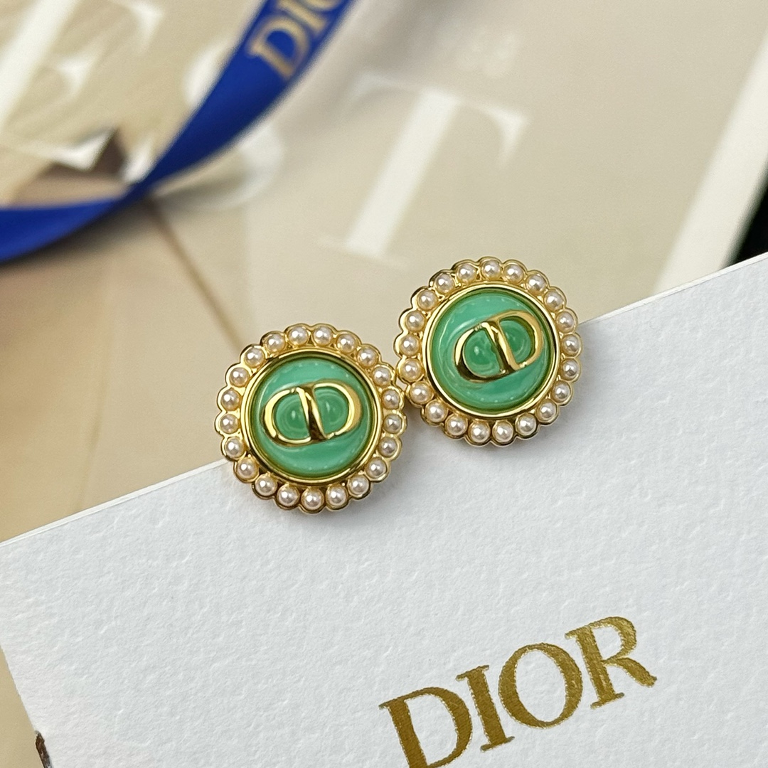 Dior Jewelry Earring Green Yellow Brass