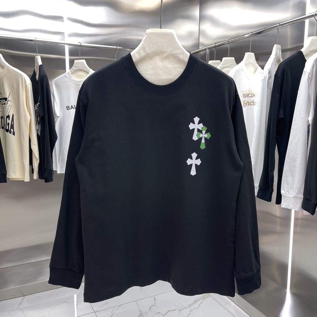 Chrome Hearts Clothing T-Shirt Black Green White Printing Cotton Fall/Winter Collection Long Sleeve