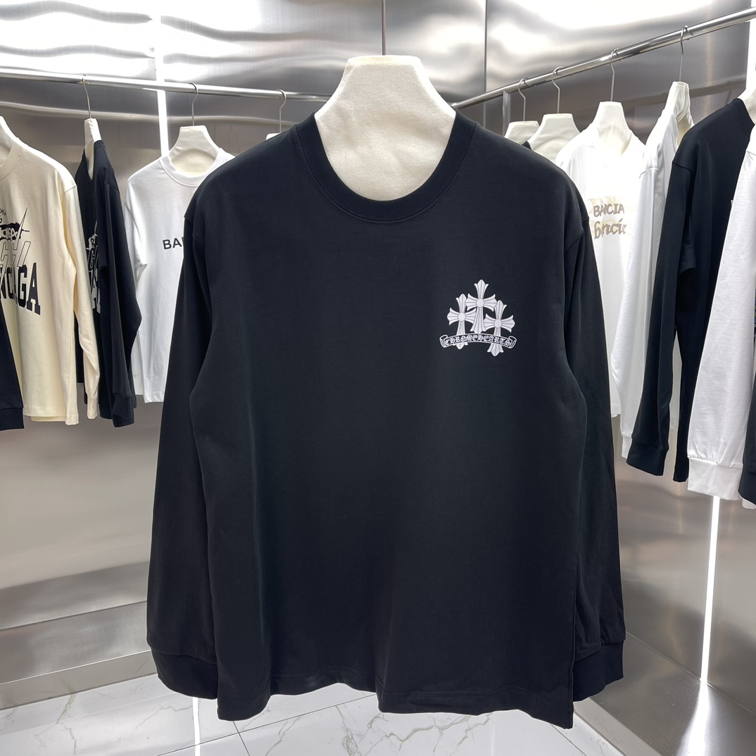 Chrome Hearts Online
 Clothing T-Shirt Black Blue Light White Printing Cotton Fall/Winter Collection Long Sleeve