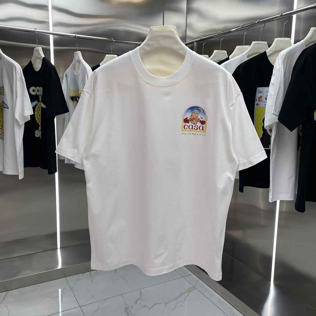 “Casablanca Classic Series: Velvet Cotton Short-Sleeve T-shirt in White and Black”