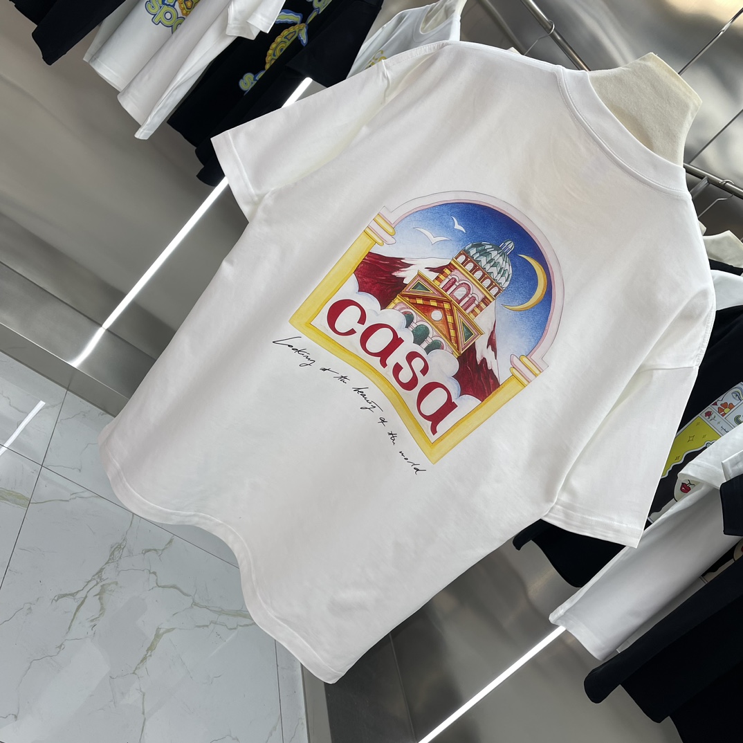 “Casablanca Classic Series: Velvet Cotton Short-Sleeve T-shirt in White and Black” - 图片 7