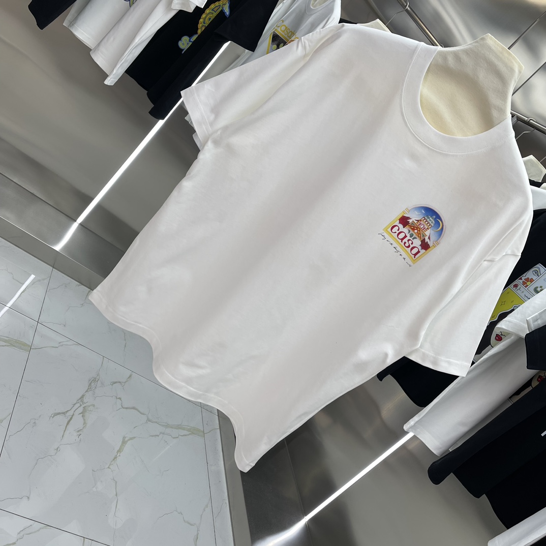 “Casablanca Classic Series: Velvet Cotton Short-Sleeve T-shirt in White and Black” - 图片 2