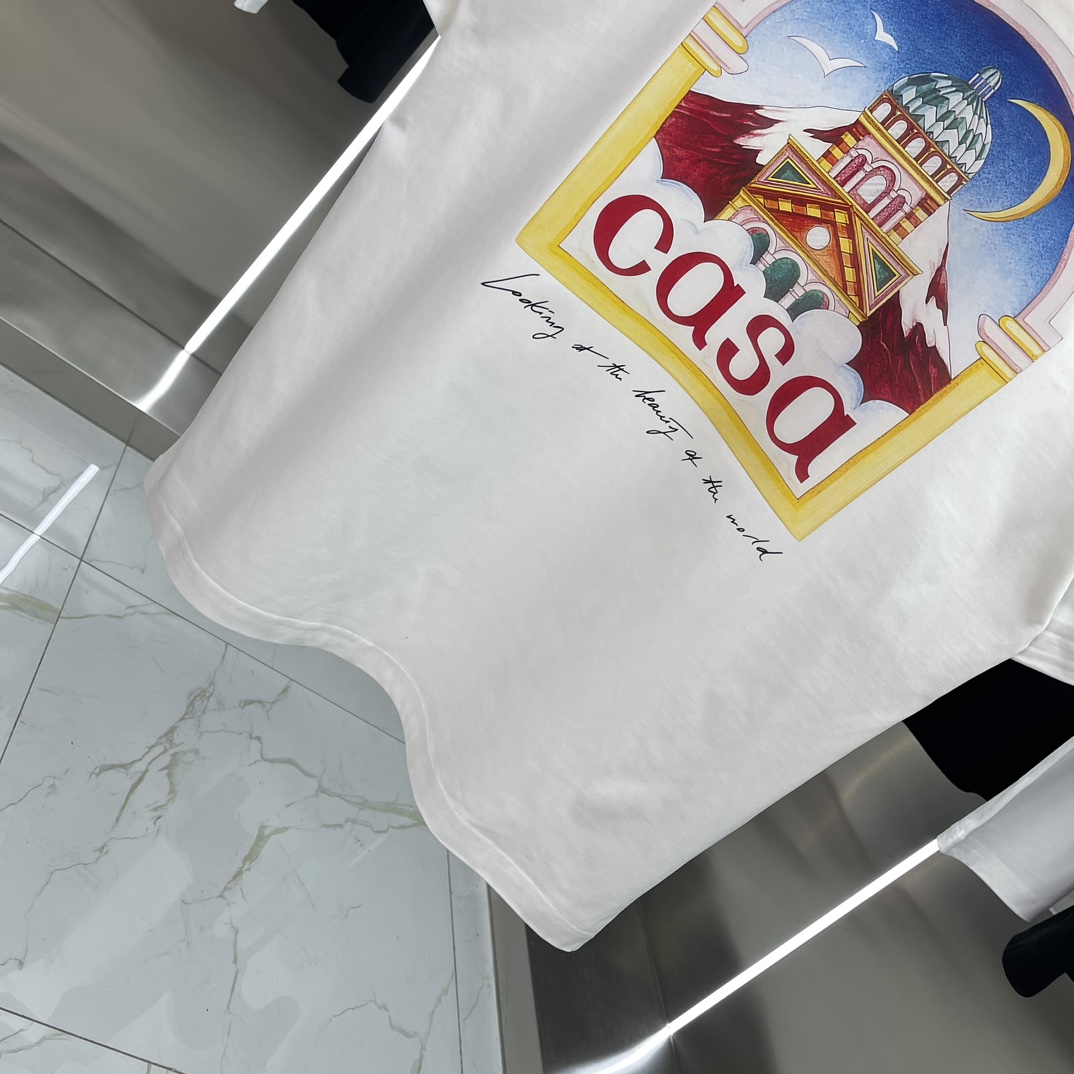 “Casablanca Classic Series: Velvet Cotton Short-Sleeve T-shirt in White and Black” - 图片 9