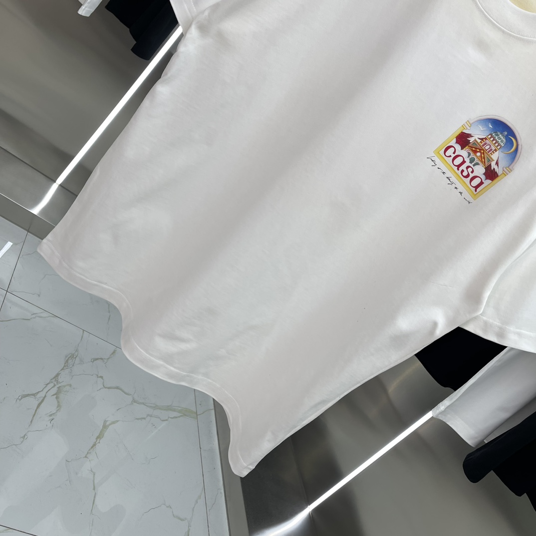 “Casablanca Classic Series: Velvet Cotton Short-Sleeve T-shirt in White and Black” - 图片 4